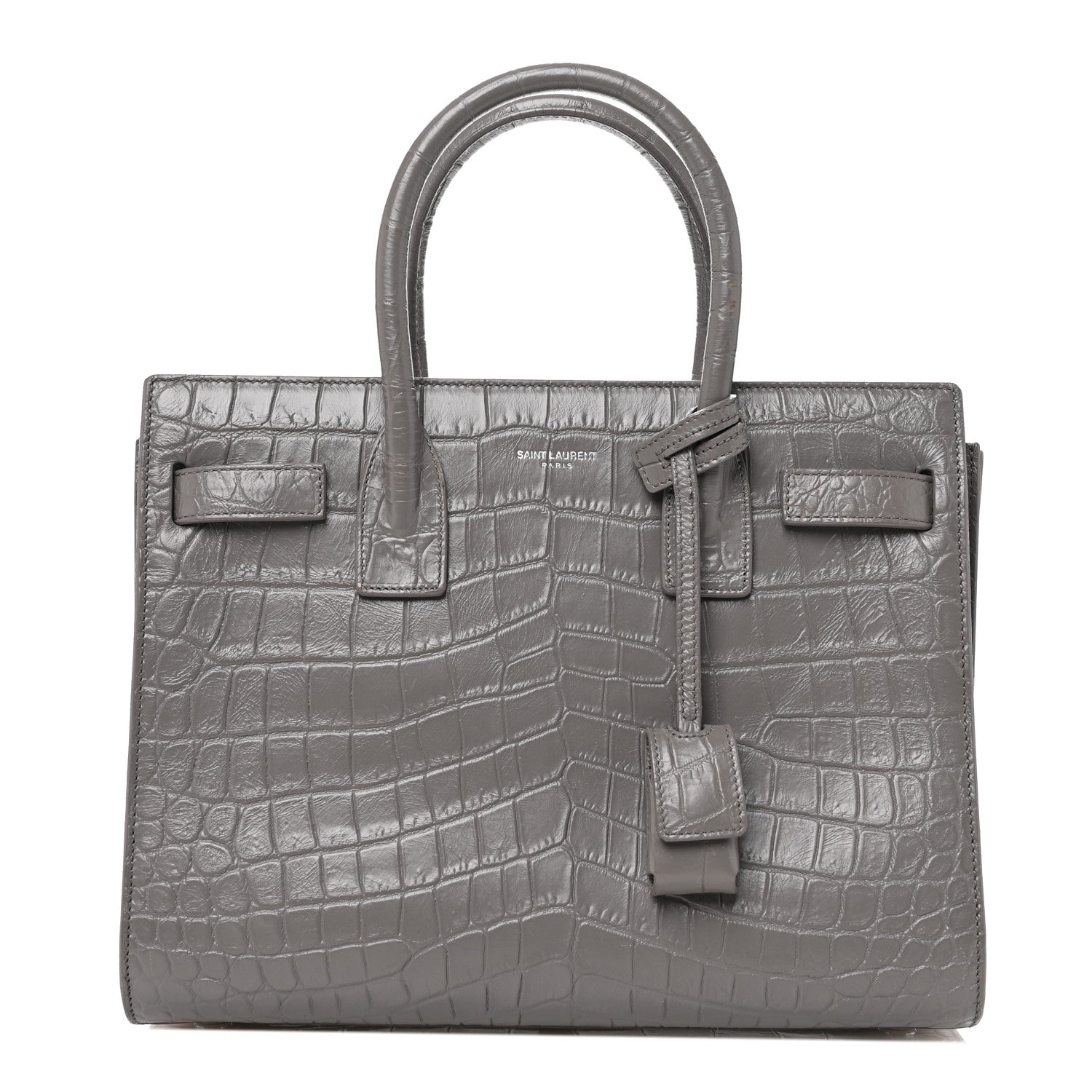 Calfskin Crocodile Embossed Baby Sac De Jour Fog