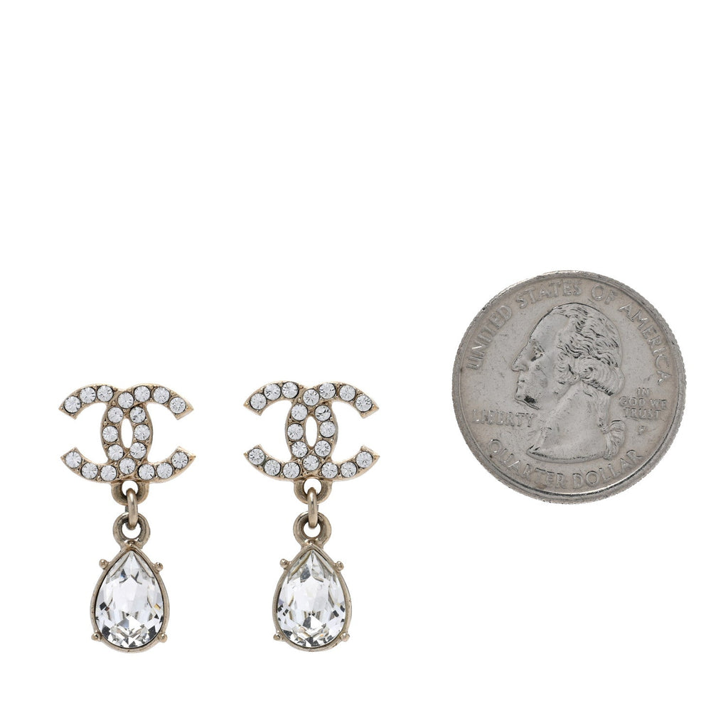 Crystal CC Pear Drop Earrings Gold