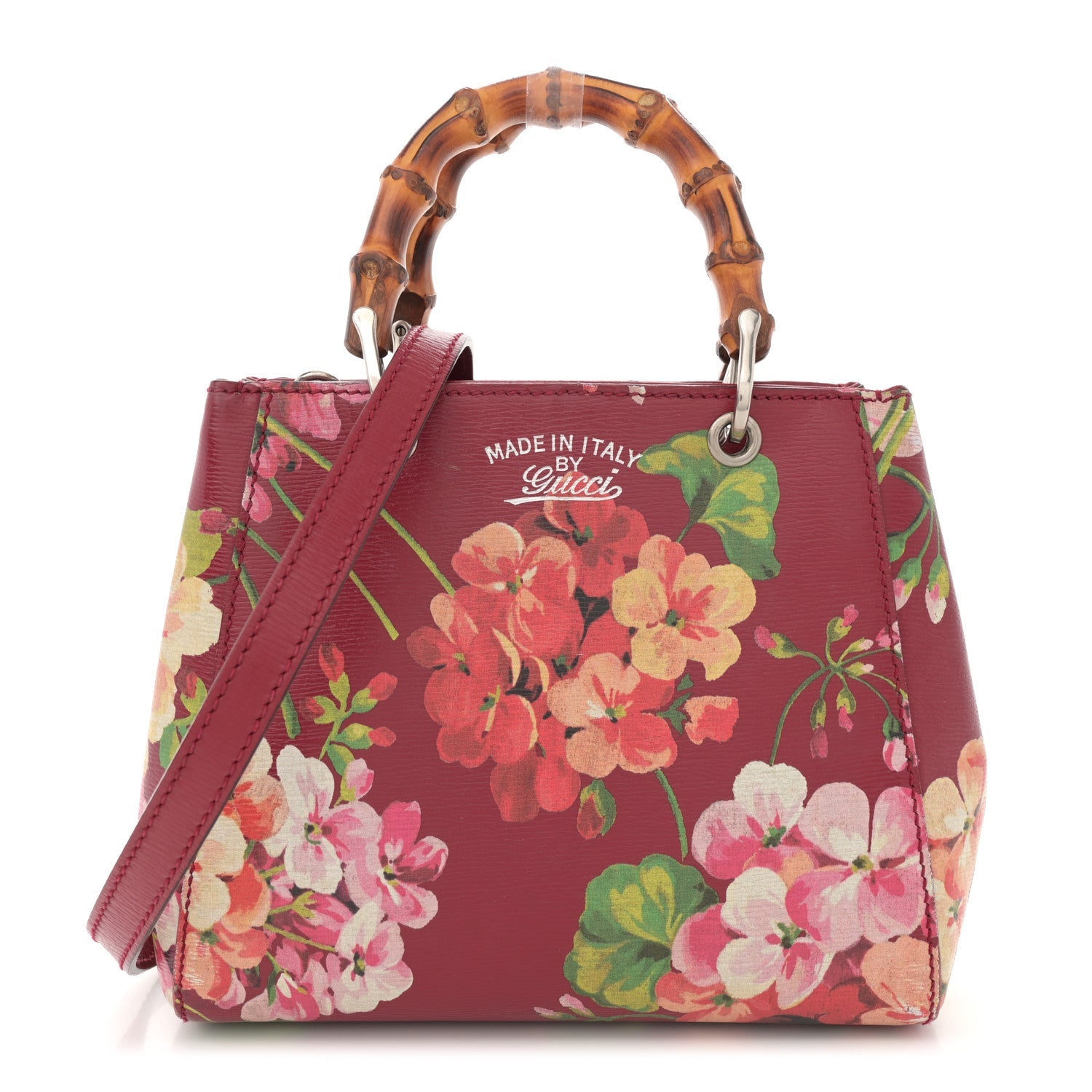 Shangai Calfskin Blooms Print Mini Bamboo Shopper Tote Romantic Cerise Multicolor