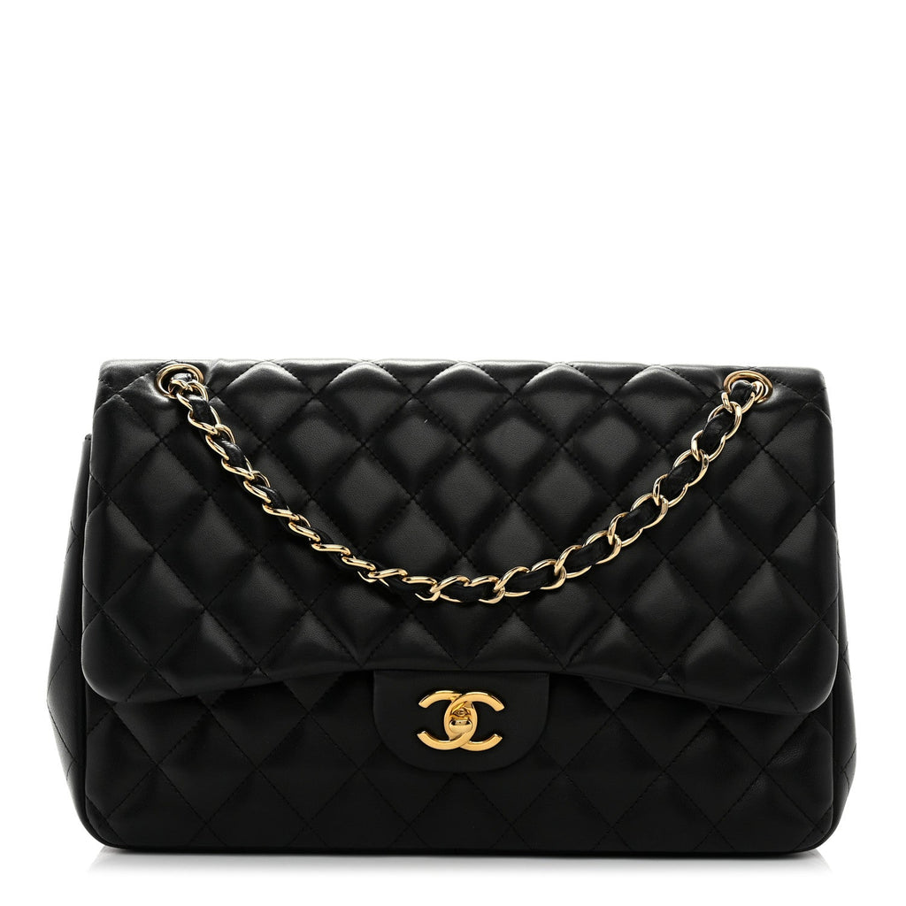 Lambskin Quilted Jumbo Double Flap Black
