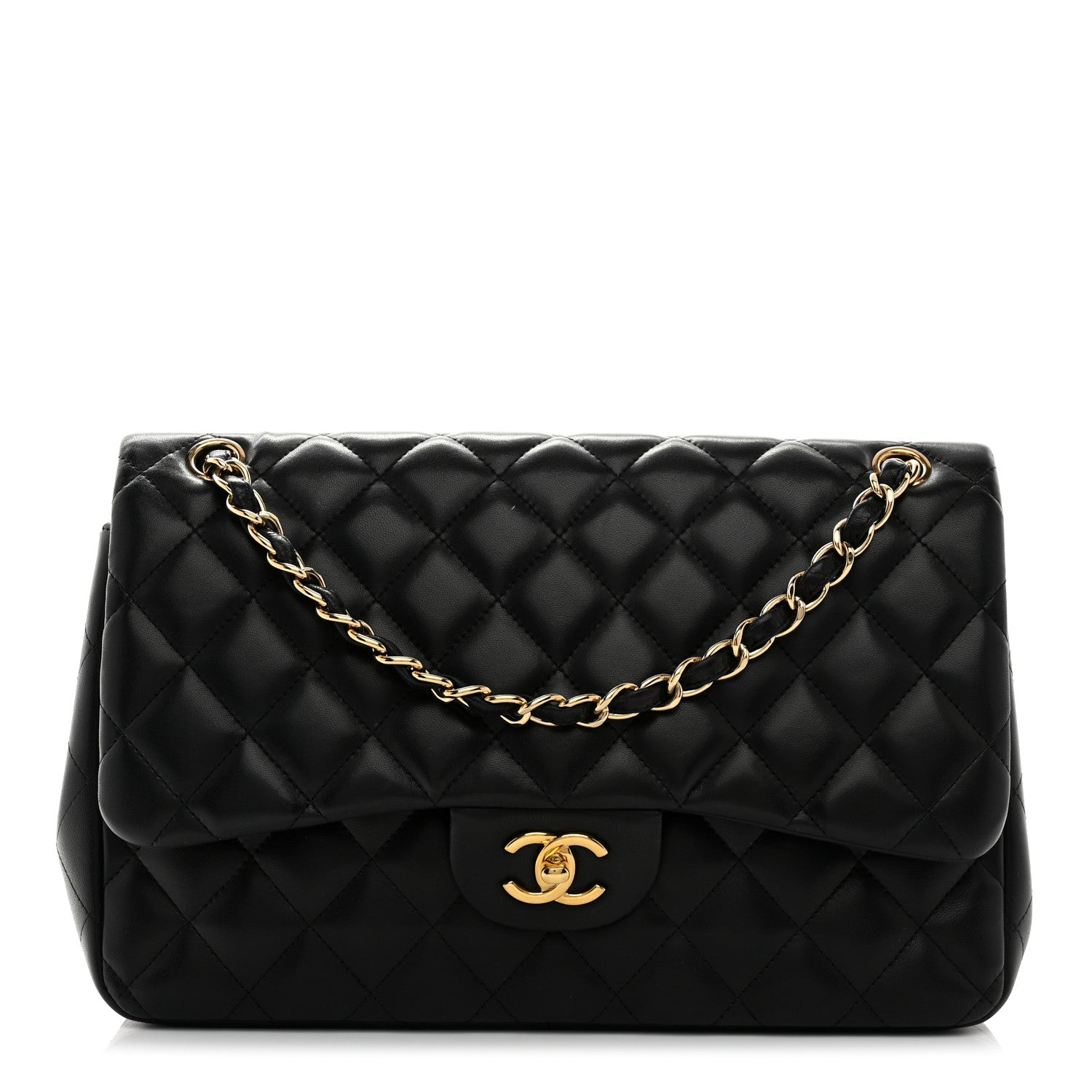 Lambskin Quilted Jumbo Double Flap Black