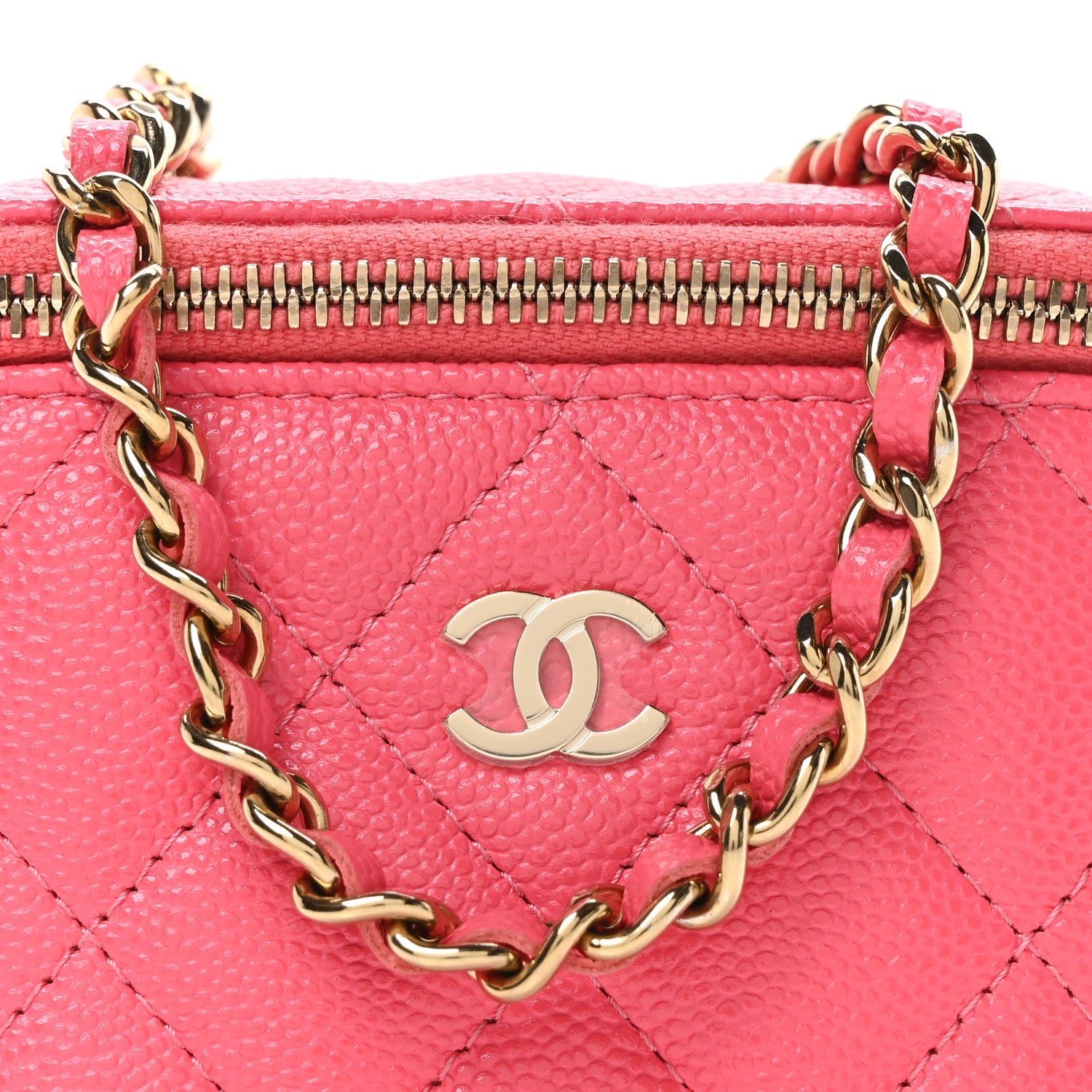 Caviar Quilted Mini Vanity Case With Chain Pink