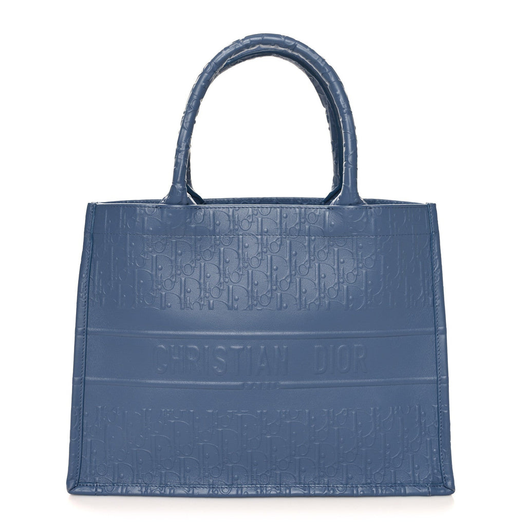 Oblique Calfskin Embossed Medium Book Tote Blue