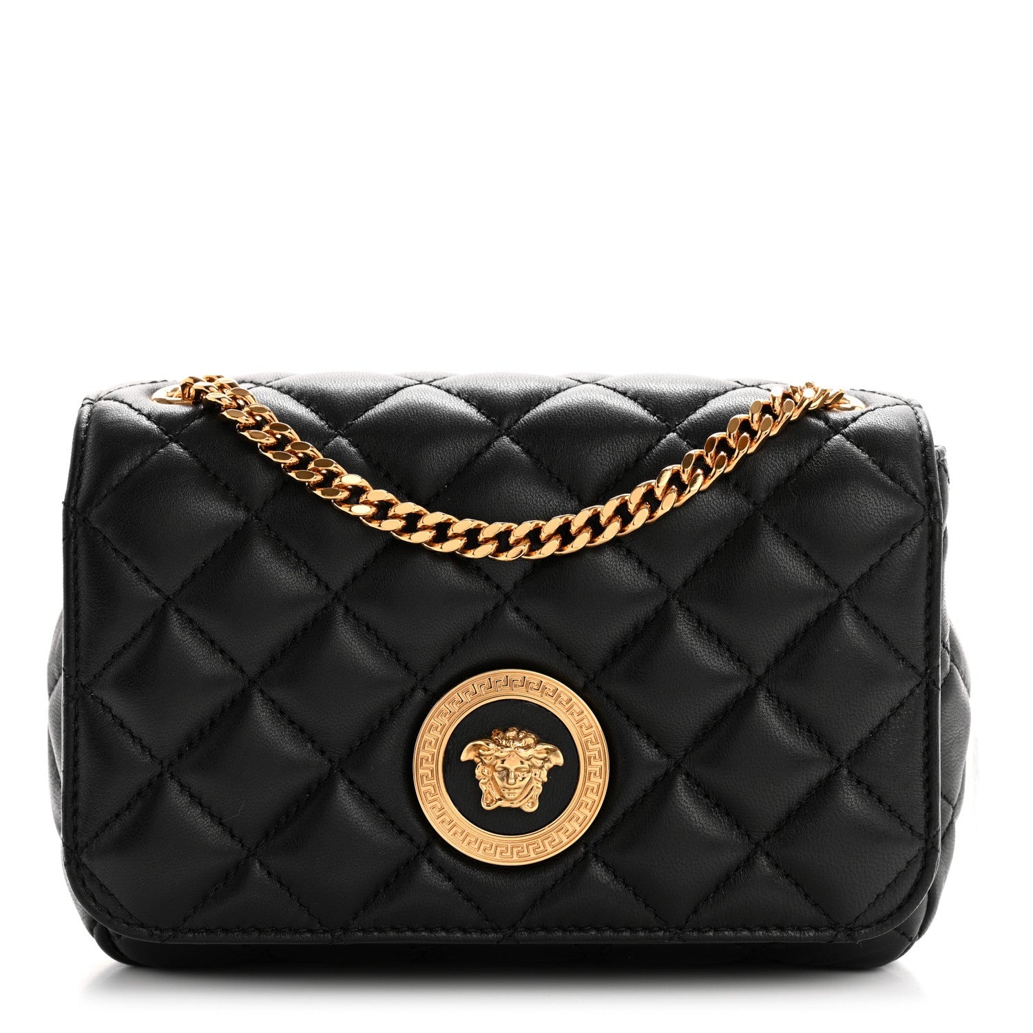Nappa Quilted Small Medusa Chain Crossbody Black