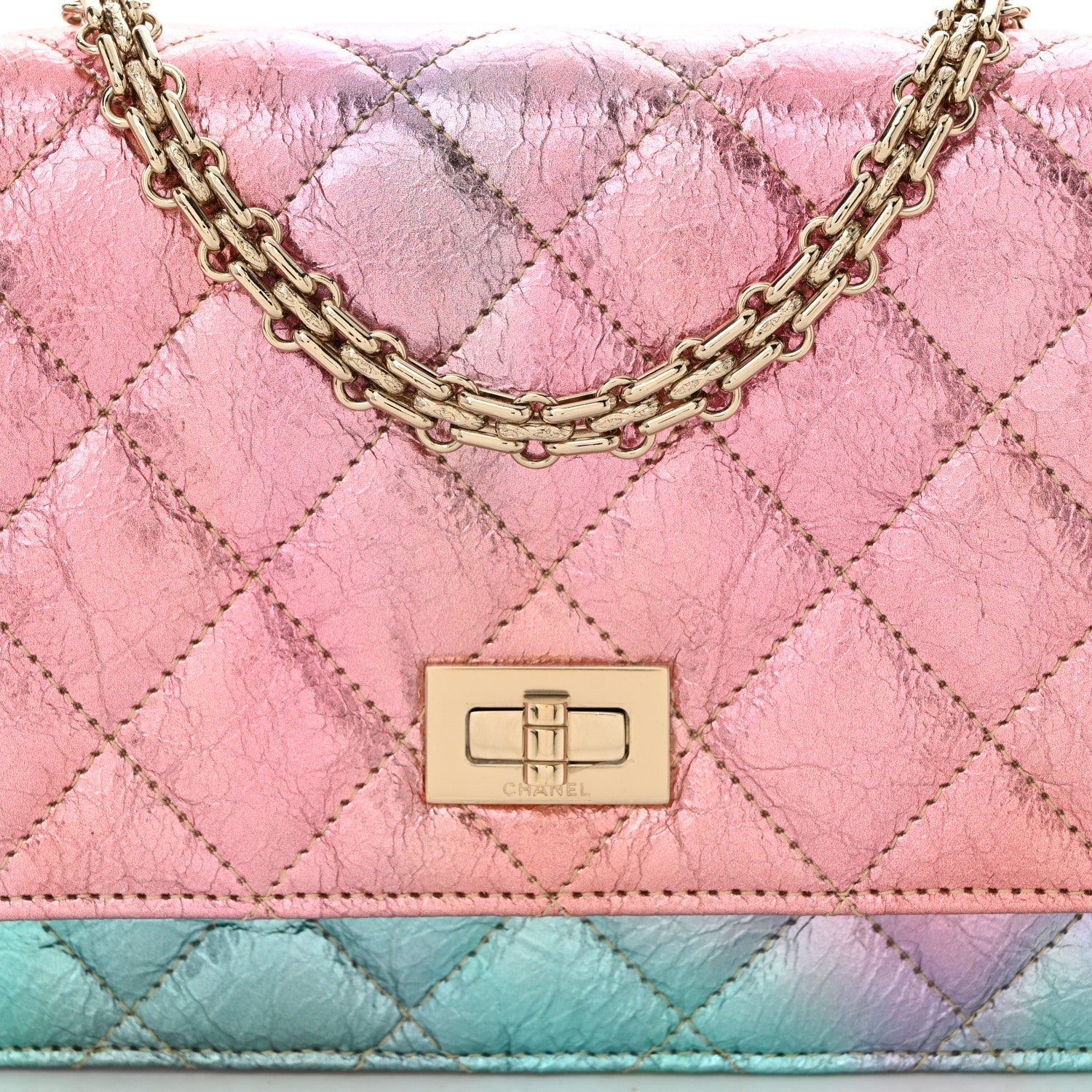Metallic Goatskin Quilted 2.55 Reissue Wallet on Chain WOC Multicolor