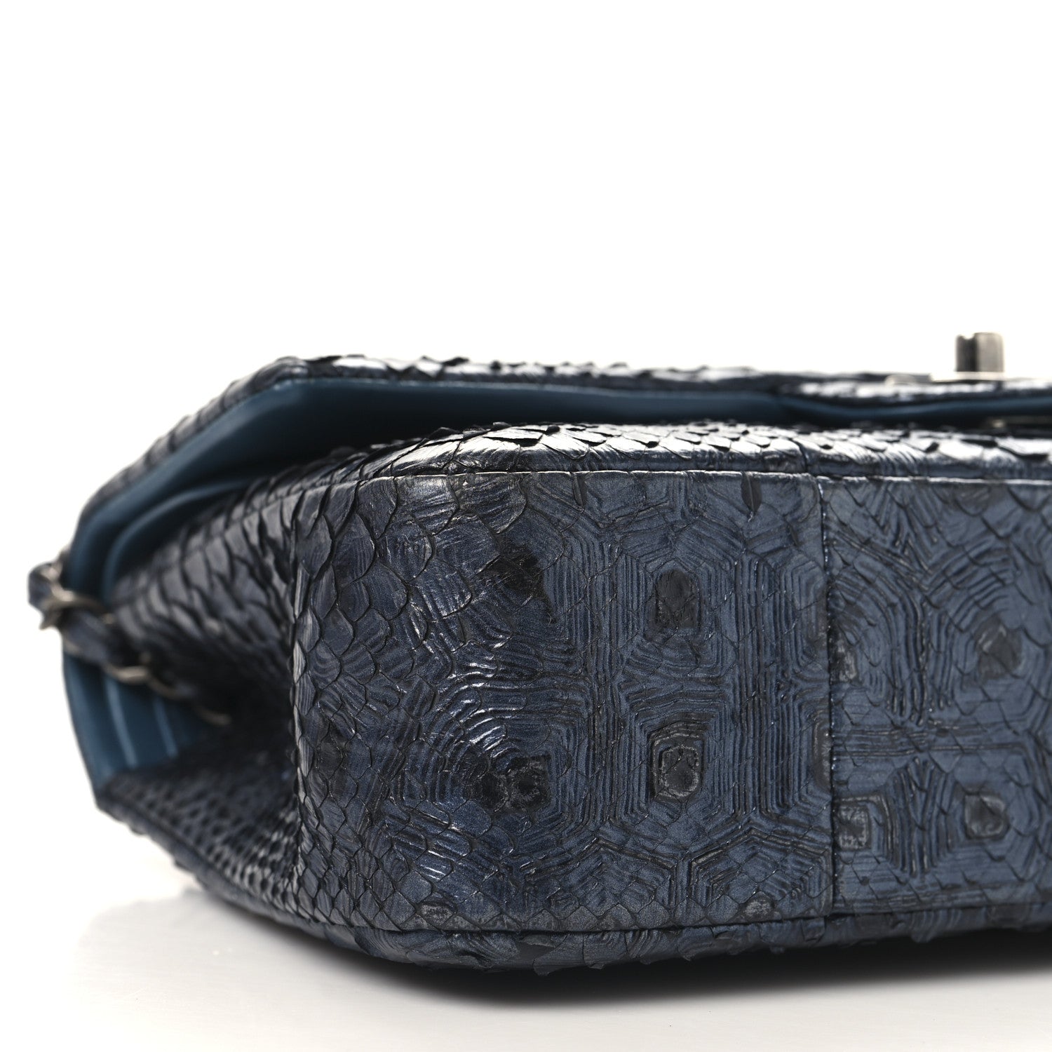 Metallic Snakeskin Medium Double Flap Blue