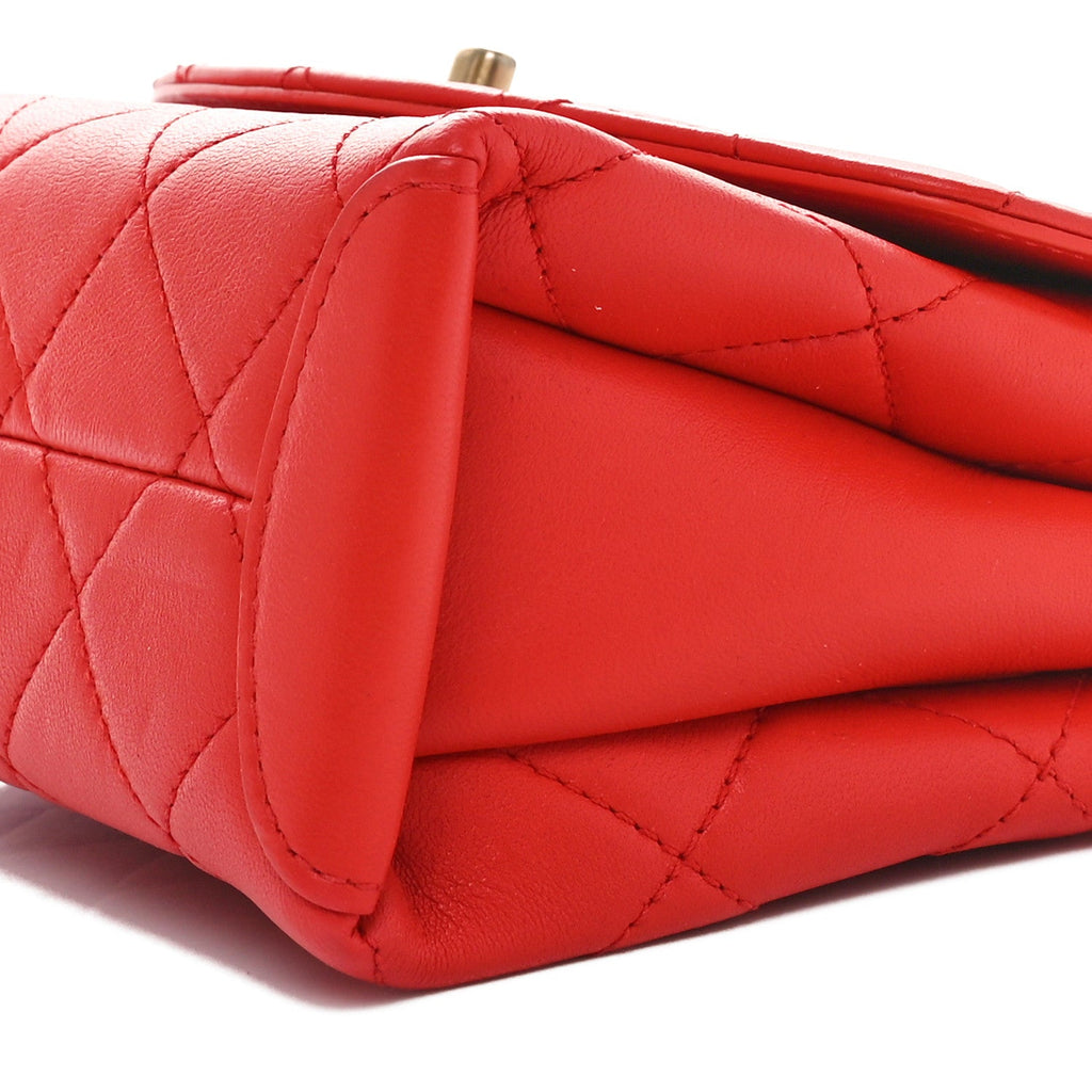 Lambskin Quilted Small Trendy Spirit Top Handle Bag Red