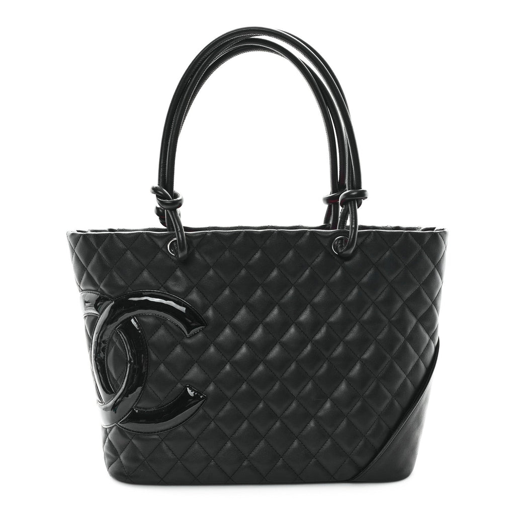 Calfskin Quilted Large Cambon Tote Black
