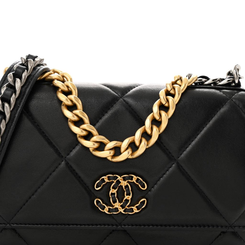 Lambskin Quilted Chanel 19 Wallet On Chain WOC Black
