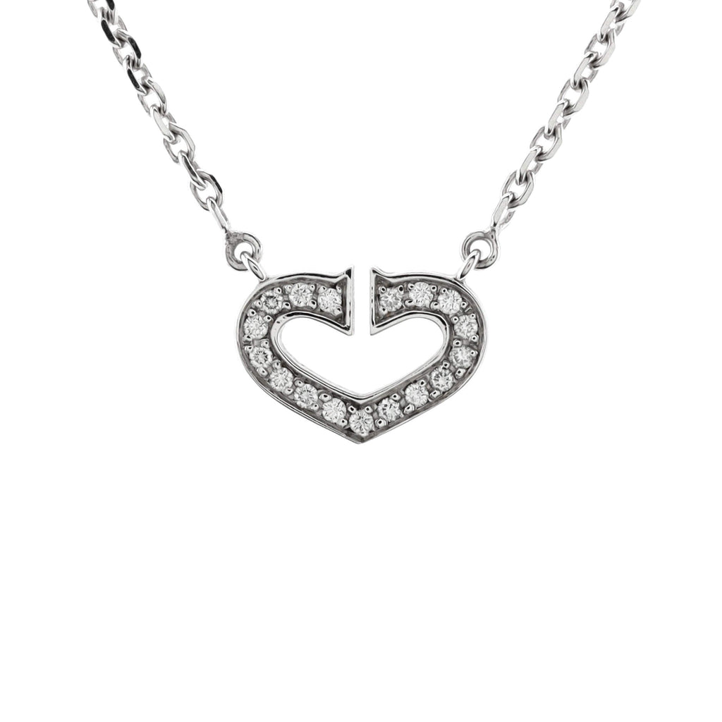 C Heart de Cartier Pendant Necklace 18K White Gold with Pave Diamonds