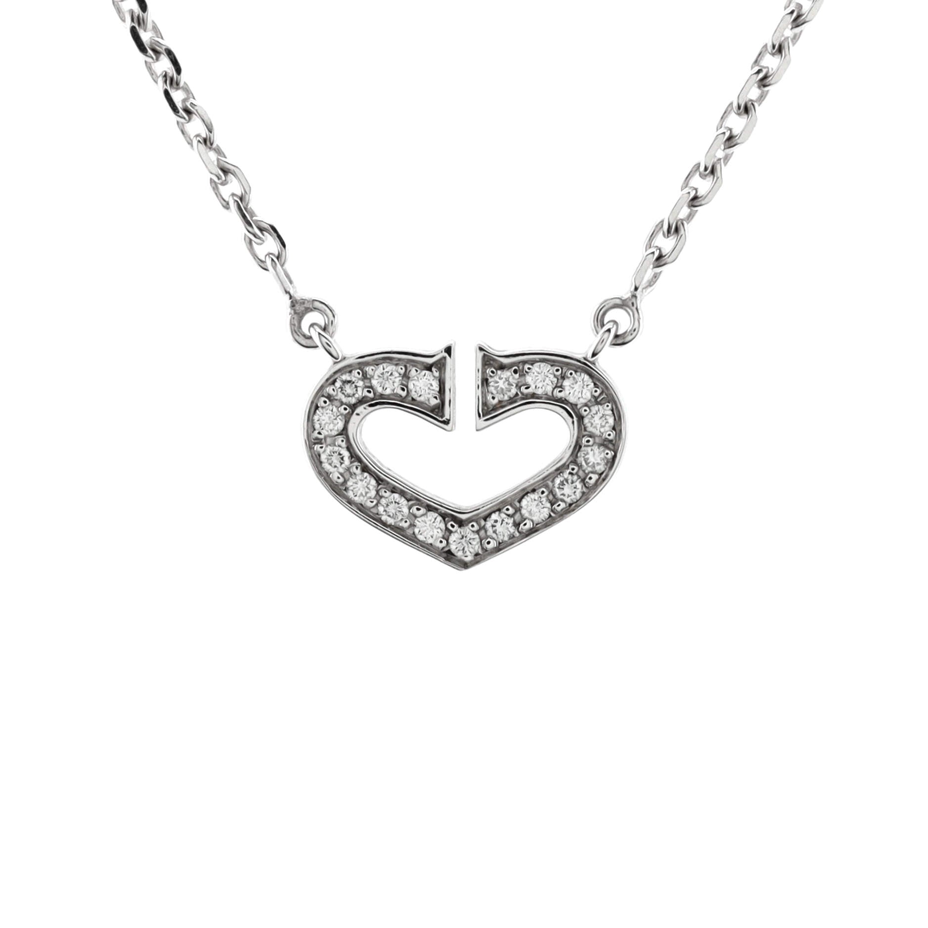 C Heart de Cartier Pendant Necklace 18K White Gold with Pave Diamonds
