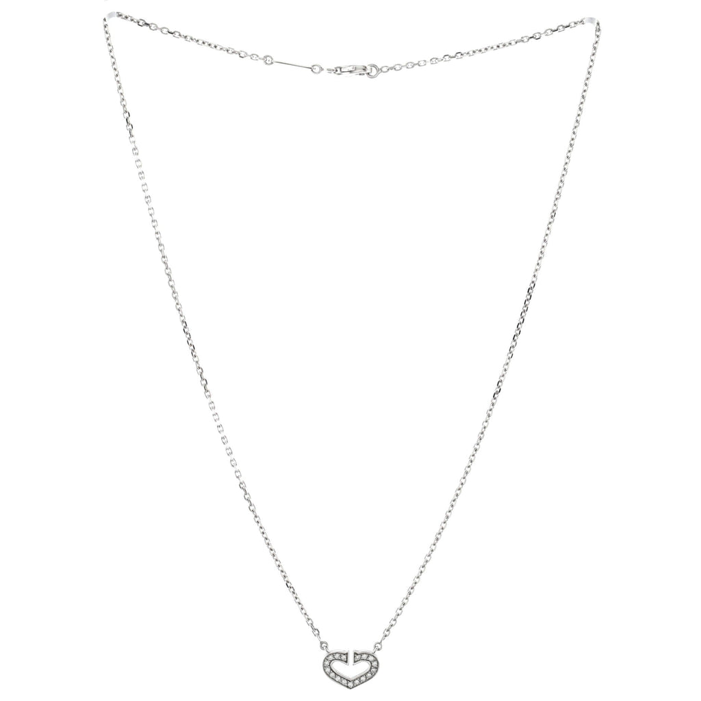 C Heart de Cartier Pendant Necklace 18K White Gold with Pave Diamonds