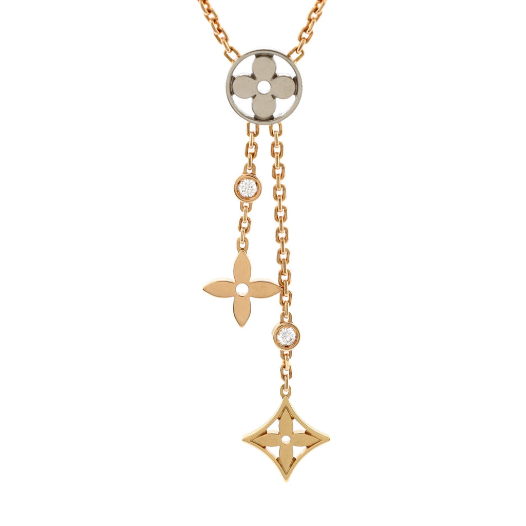 Idylle Blossom Y Pendant Necklace 18K Tricolor Gold with Diamonds