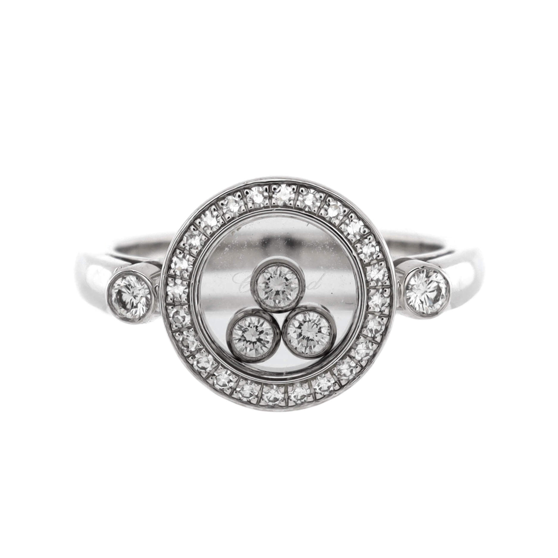 Happy 3 Floating Diamonds Circle Ring 18K White Gold with Diamonds