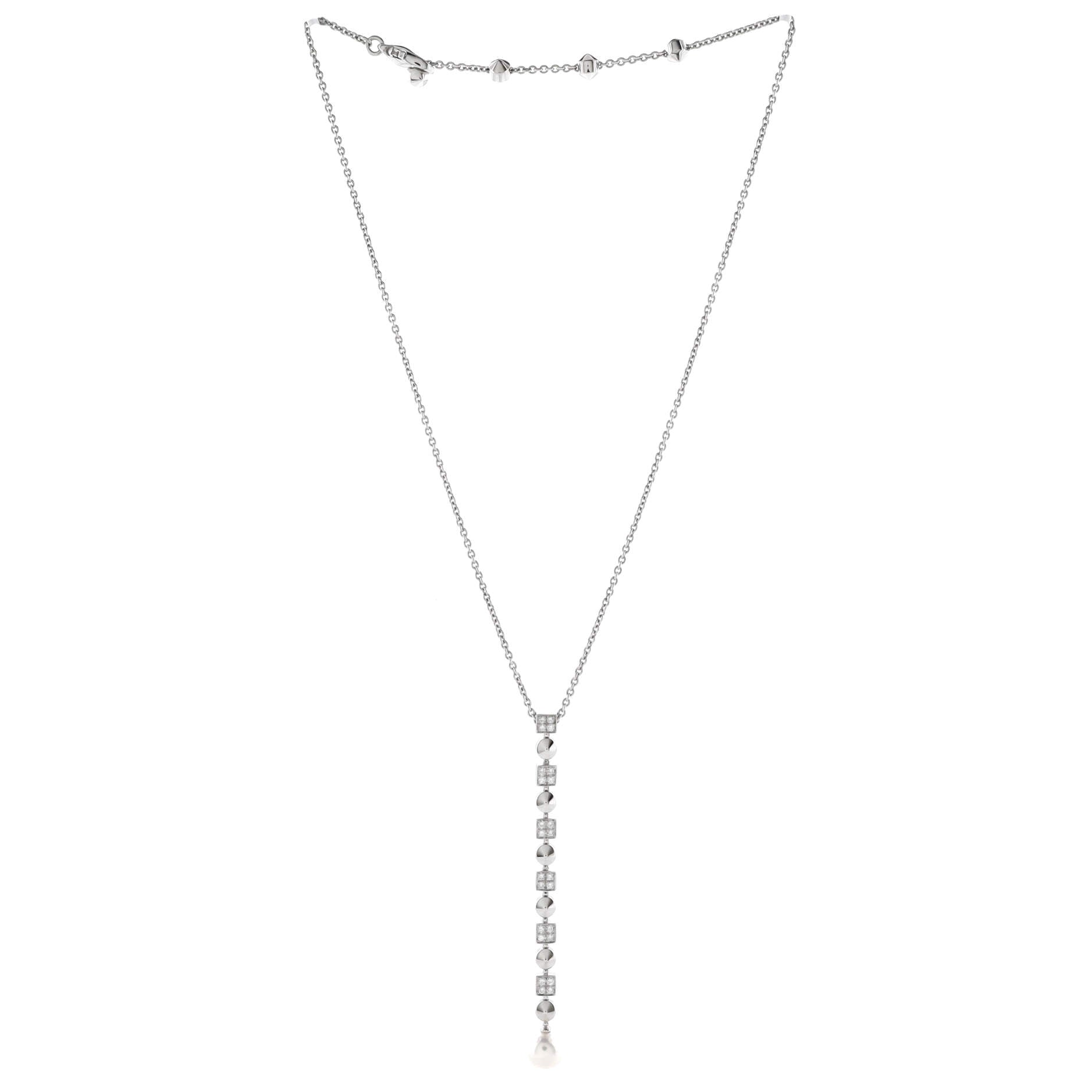 Lucia Drop Dangle Pendant Necklace 18K White Gold with Diamonds and Pearl