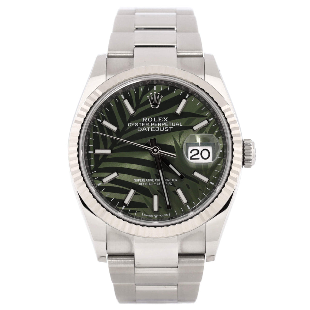 Oyster Perpetual Datejust Palm Motif Automatic Watch Stainless Steel and White Gold 36