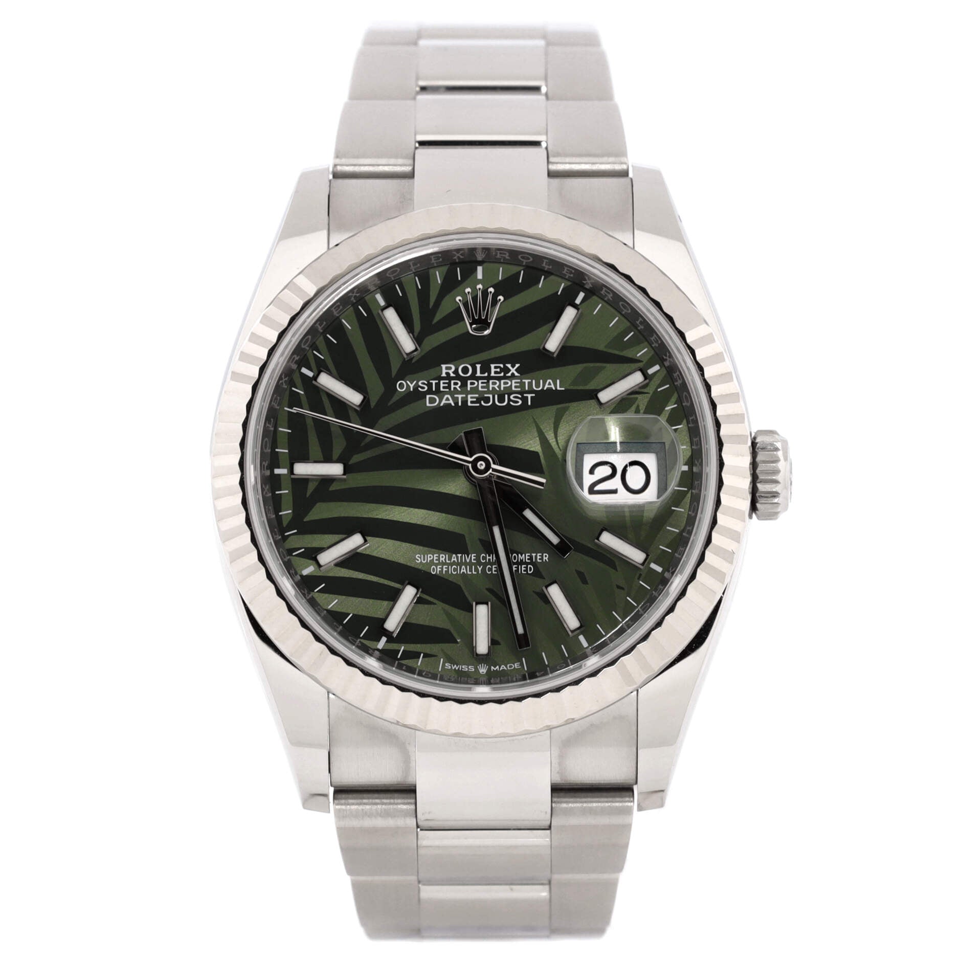 Oyster Perpetual Datejust Palm Motif Automatic Watch Stainless Steel and White Gold 36