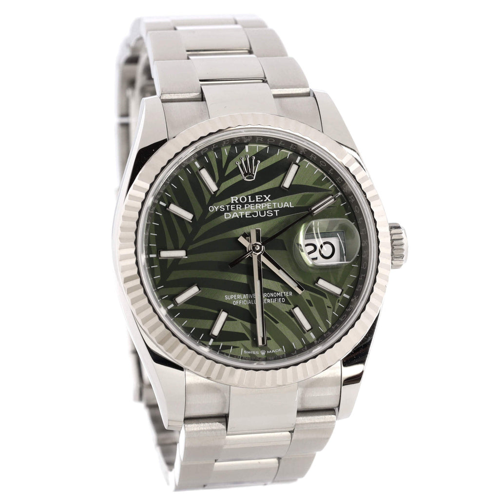 Oyster Perpetual Datejust Palm Motif Automatic Watch Stainless Steel and White Gold 36