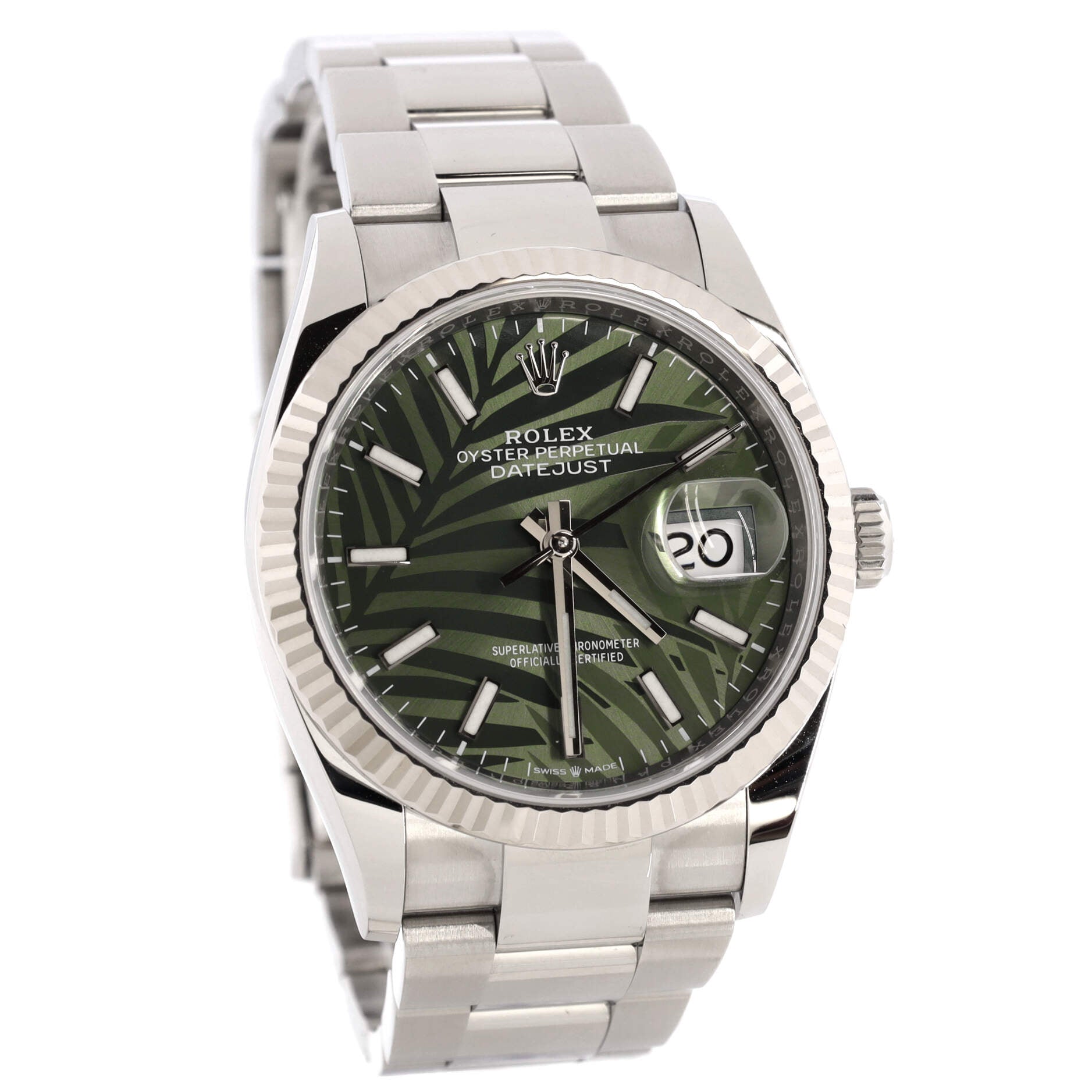 Oyster Perpetual Datejust Palm Motif Automatic Watch Stainless Steel and White Gold 36