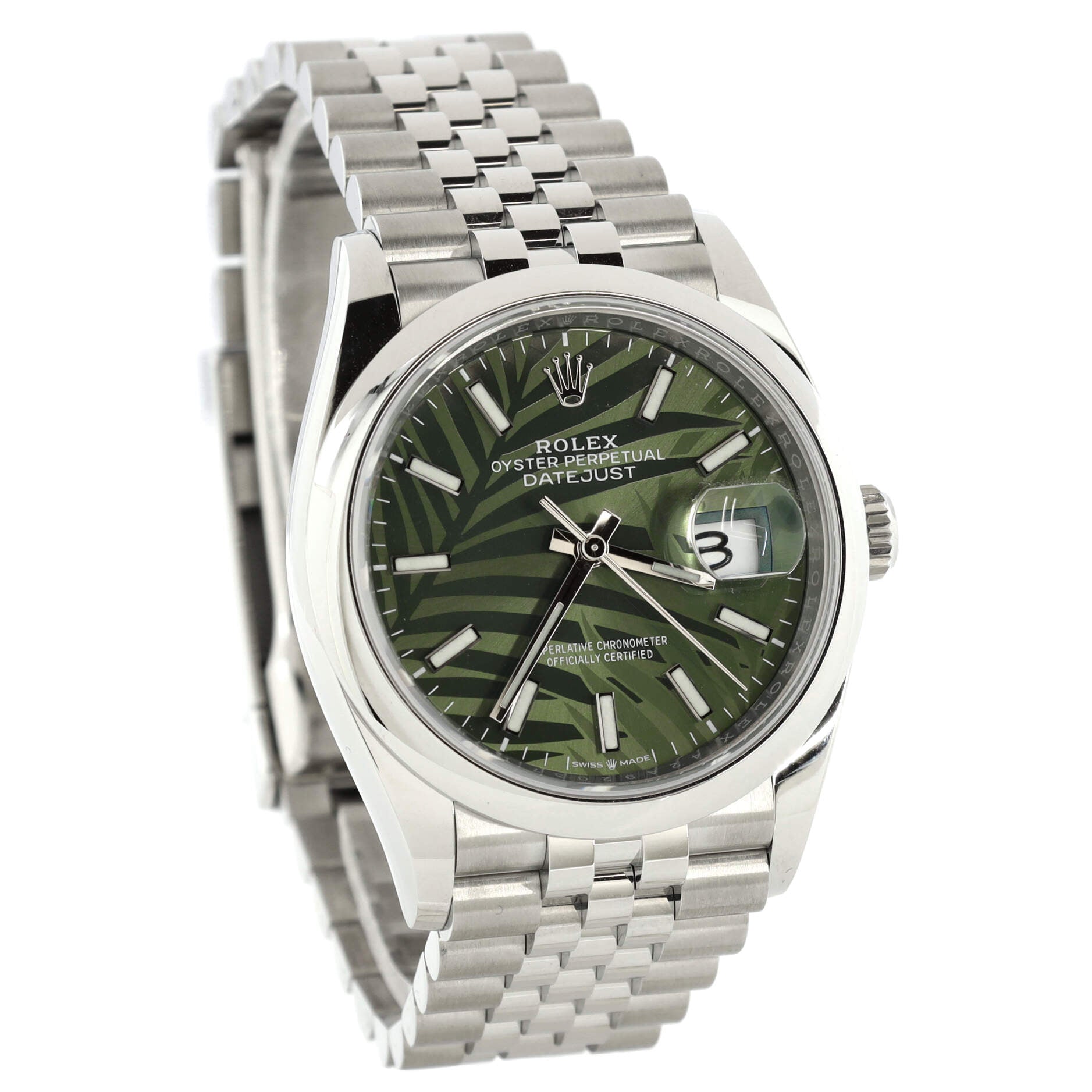 Oyster Perpetual Datejust Palm Motif Automatic Watch Stainless Steel 36