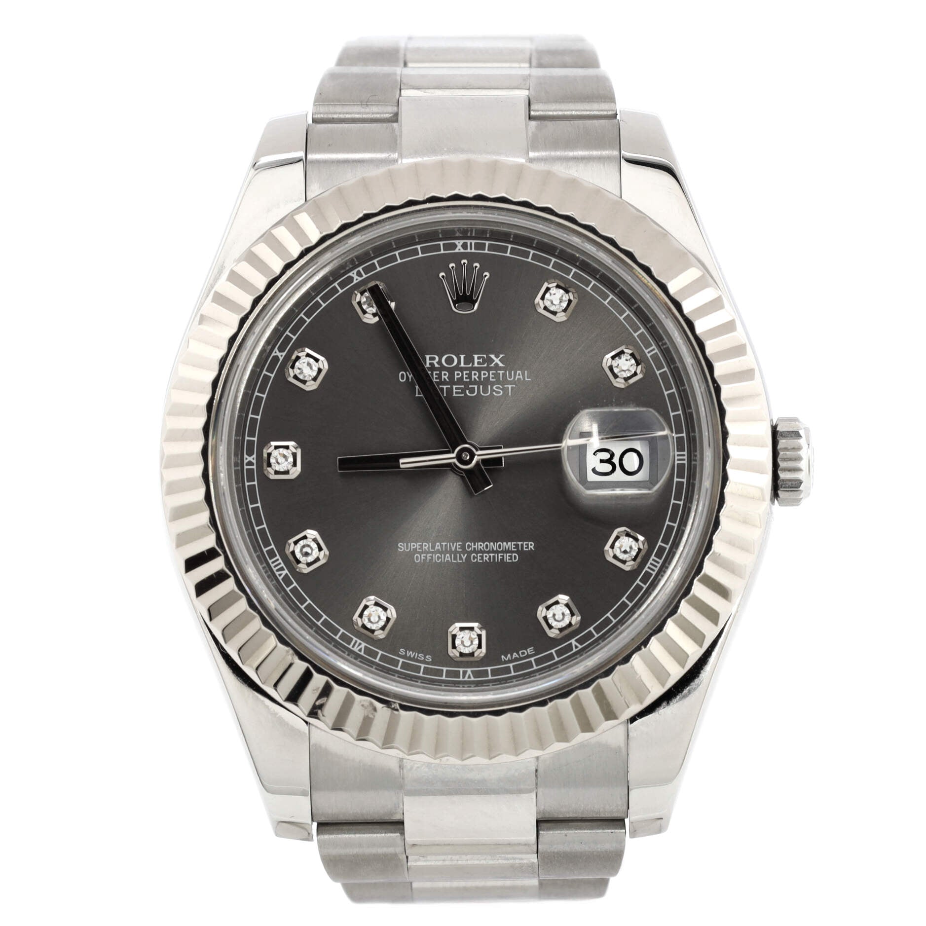 Oyster Perpetual Datejust II Automatic Watch Stainless Steel and White Gold with Diamond Markers 41
