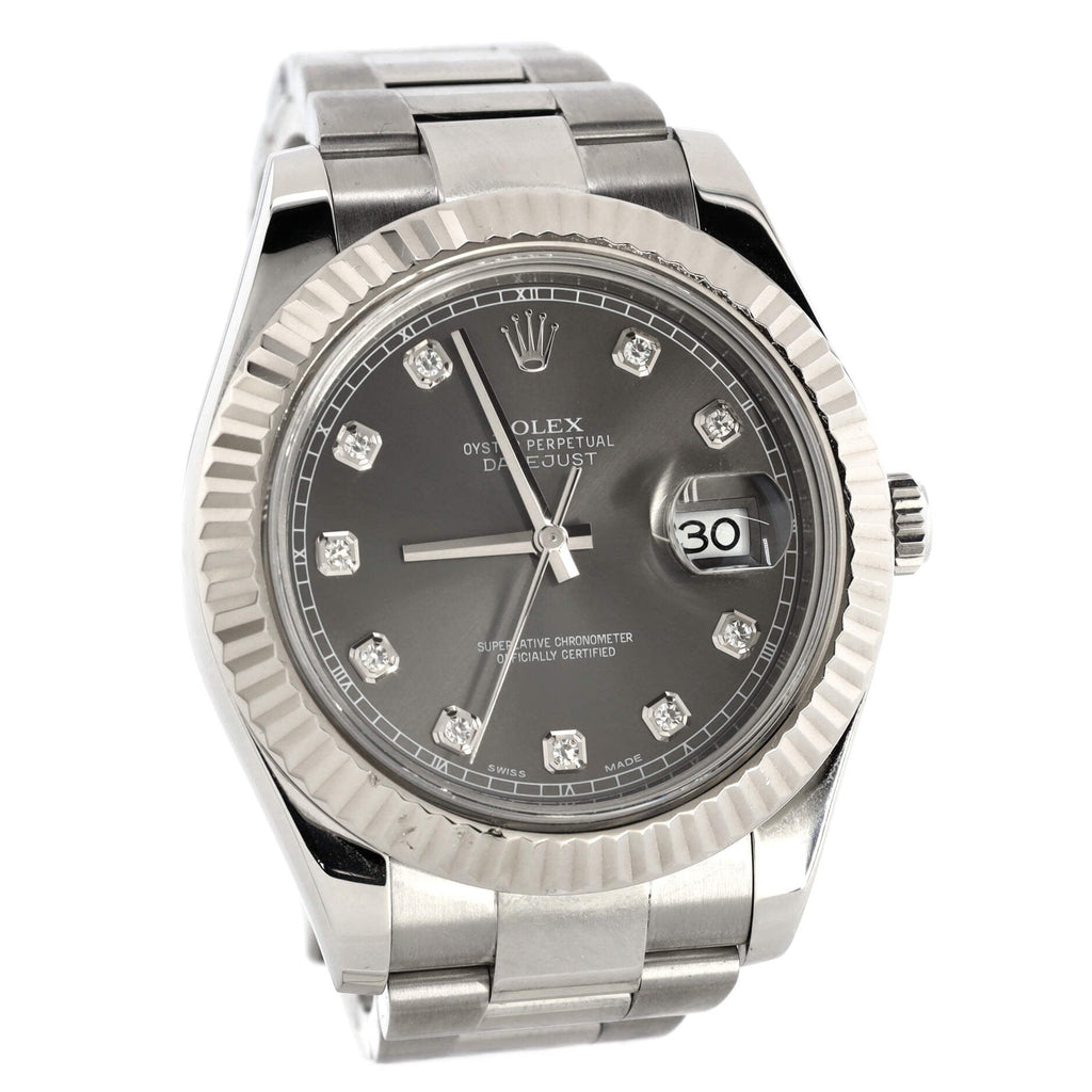 Oyster Perpetual Datejust II Automatic Watch Stainless Steel and White Gold with Diamond Markers 41