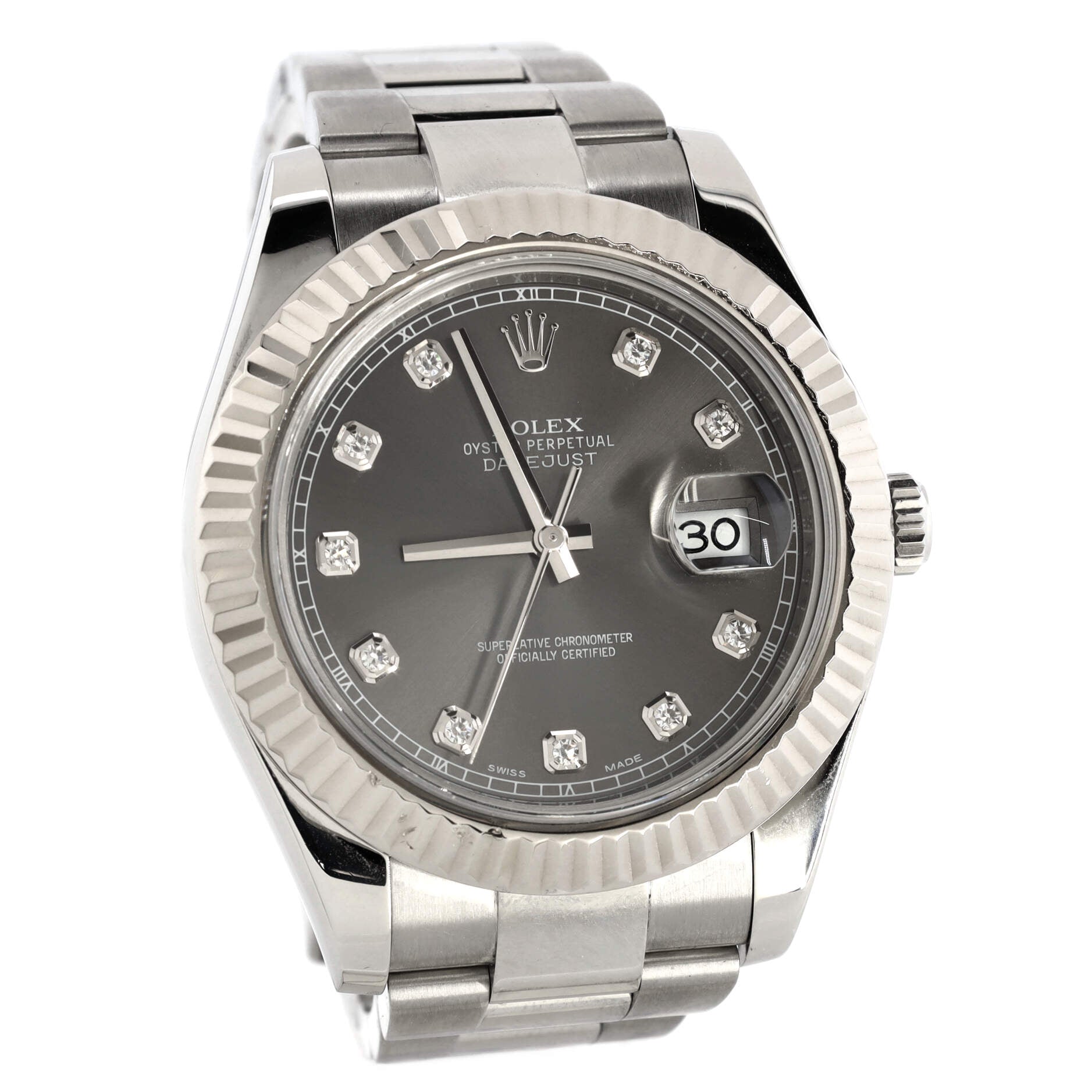 Oyster Perpetual Datejust II Automatic Watch Stainless Steel and White Gold with Diamond Markers 41