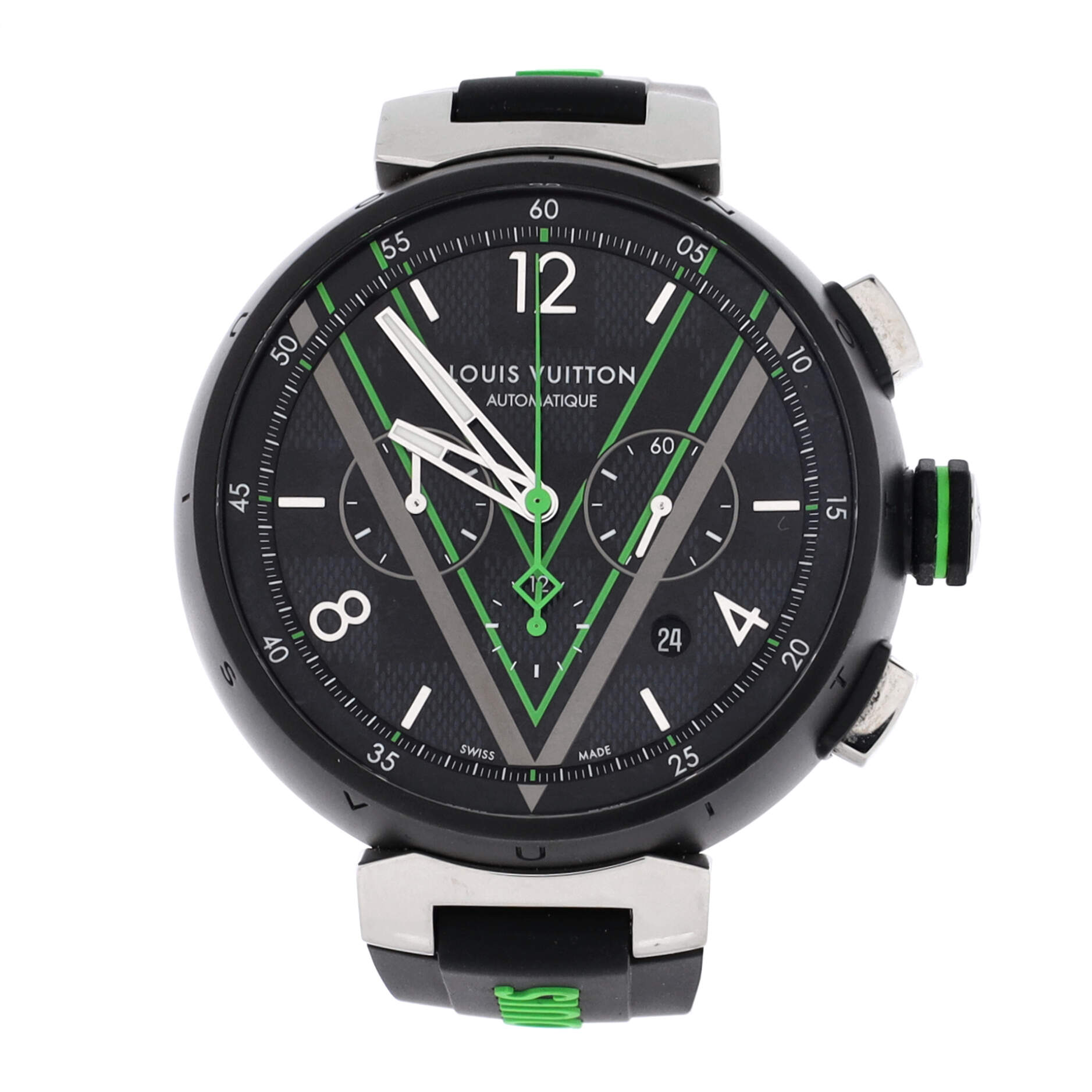 Tambour Damier Graphite Race Chronograph Automatic Watch PVD Stainless Steel and Rubber 46