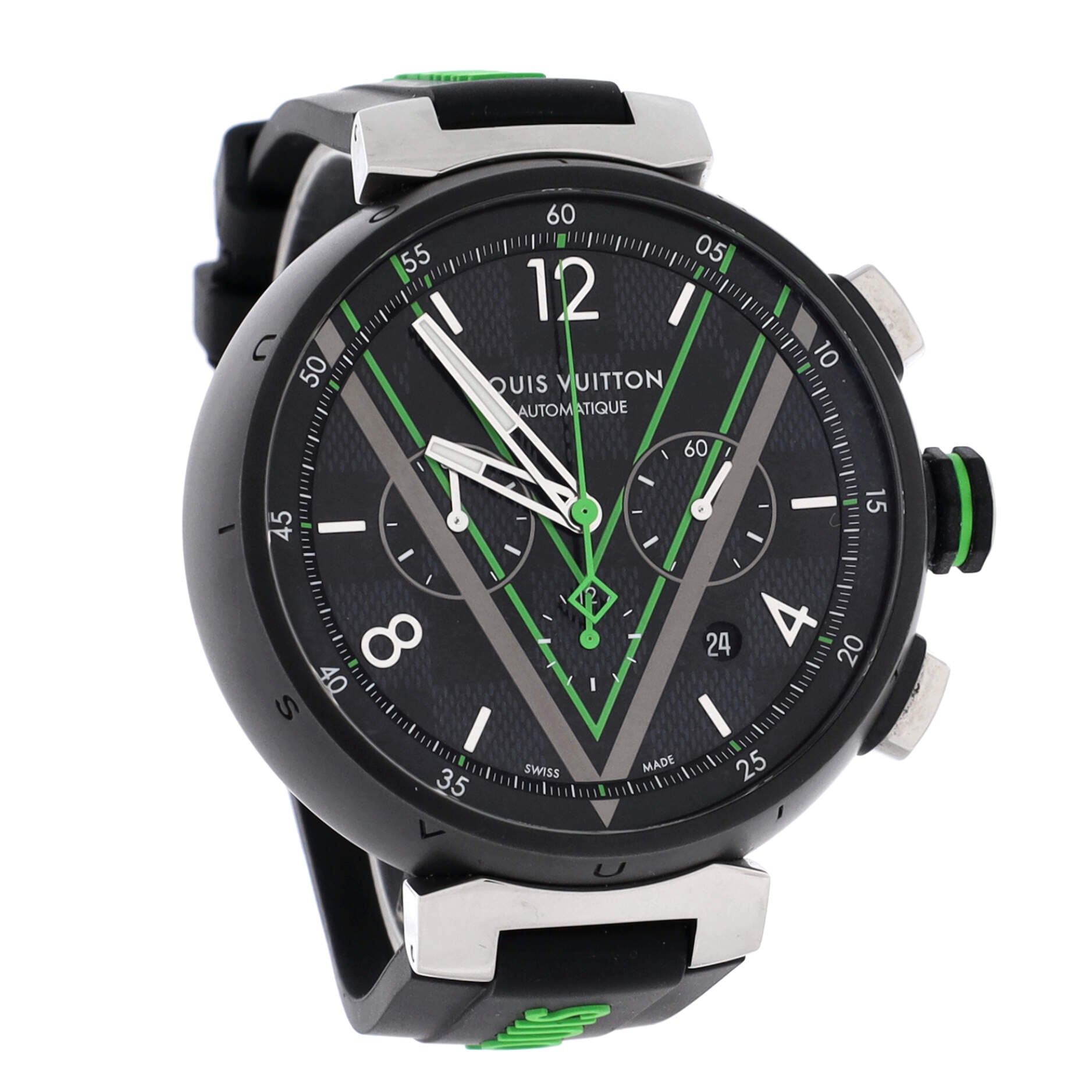 Tambour Damier Graphite Race Chronograph Automatic Watch PVD Stainless Steel and Rubber 46