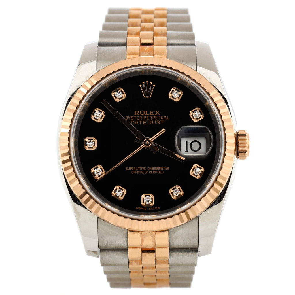 Oyster Perpetual Datejust Automatic Watch Stainless Steel and Rose Gold with Diamond Markers 36