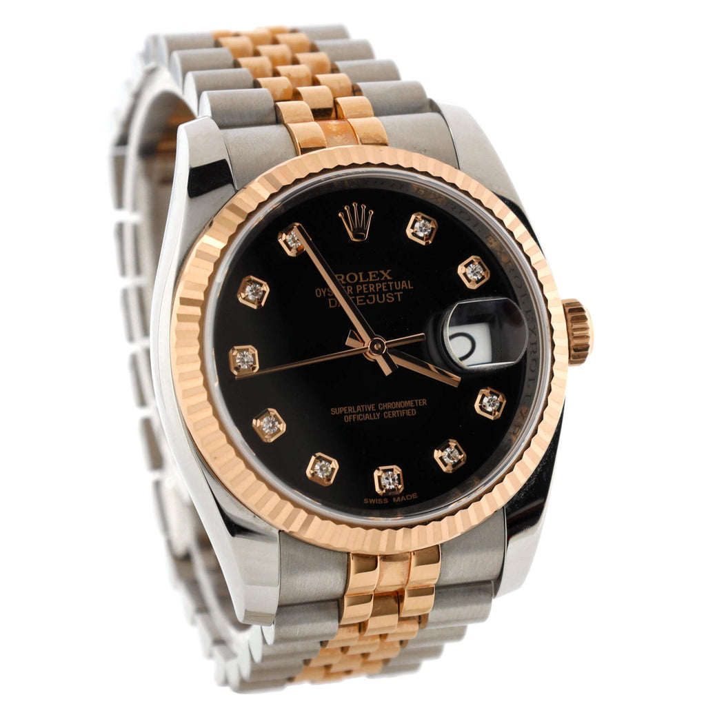 Oyster Perpetual Datejust Automatic Watch Stainless Steel and Rose Gold with Diamond Markers 36
