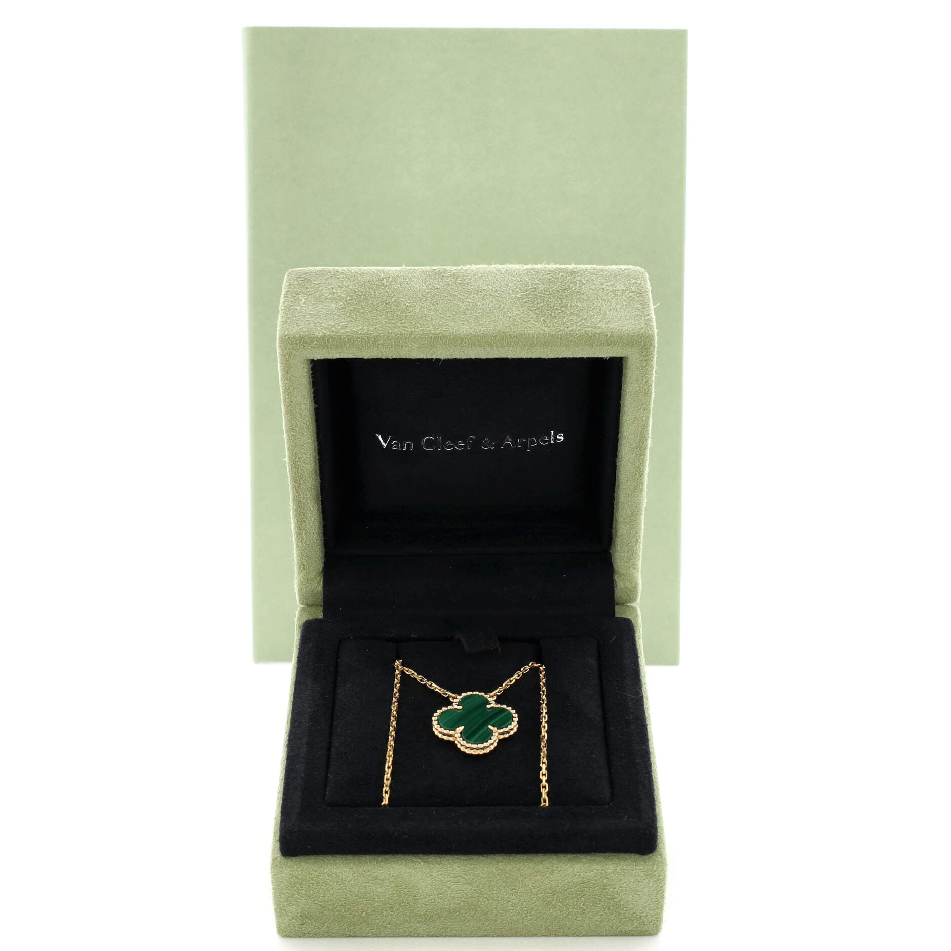 Vintage Alhambra Pendant Necklace 18K Yellow Gold and Malachite