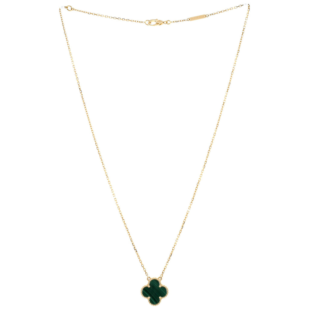 Vintage Alhambra Pendant Necklace 18K Yellow Gold and Malachite