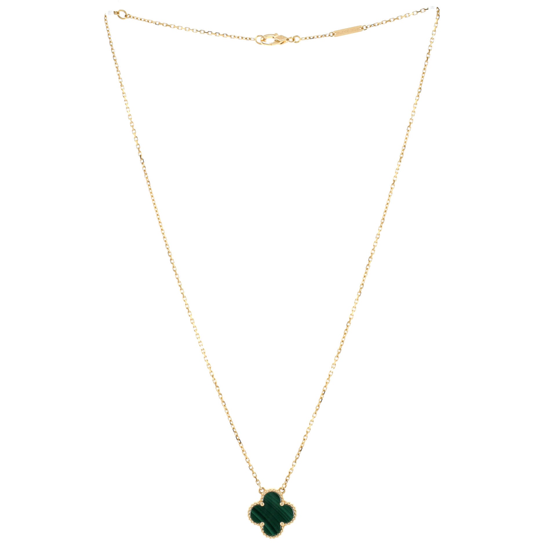 Vintage Alhambra Pendant Necklace 18K Yellow Gold and Malachite