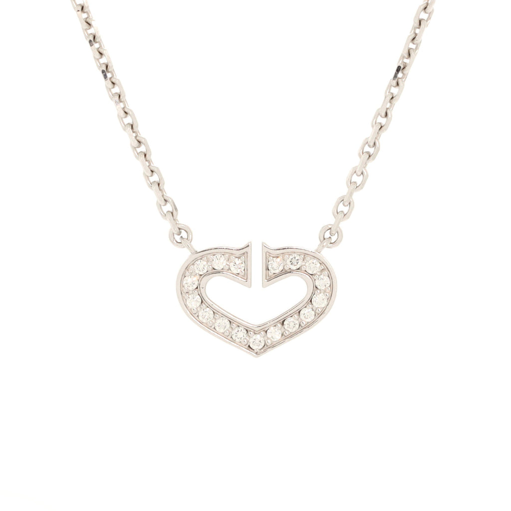 C Heart de Cartier Pendant Necklace 18K White Gold with Pave Diamonds