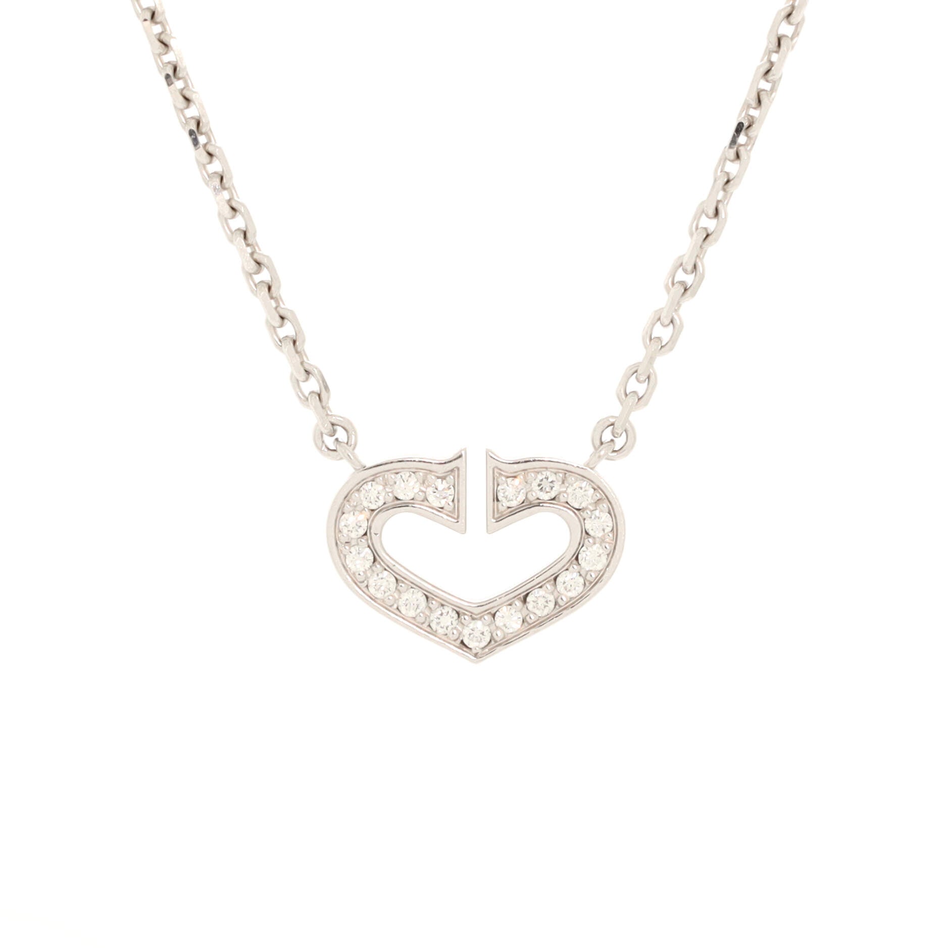 C Heart de Cartier Pendant Necklace 18K White Gold with Pave Diamonds