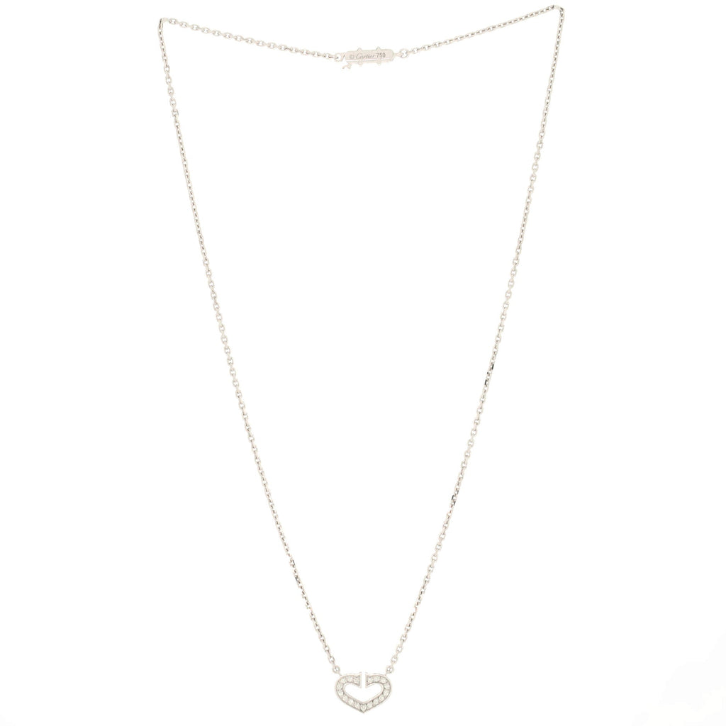 C Heart de Cartier Pendant Necklace 18K White Gold with Pave Diamonds