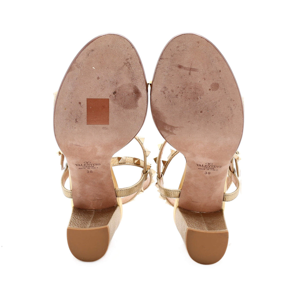 Women's Rockstud T-Strap Heeled Sandals Leather