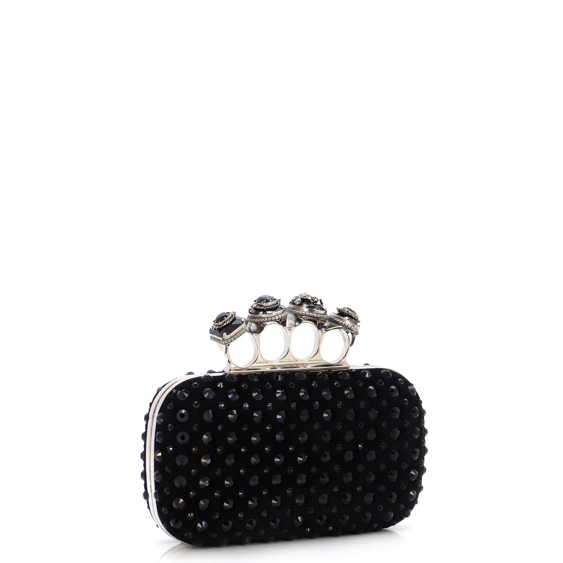 Knuckle Box Clutch Crystal Embellished Suede Small