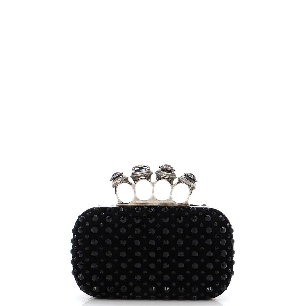 Knuckle Box Clutch Crystal Embellished Suede Small