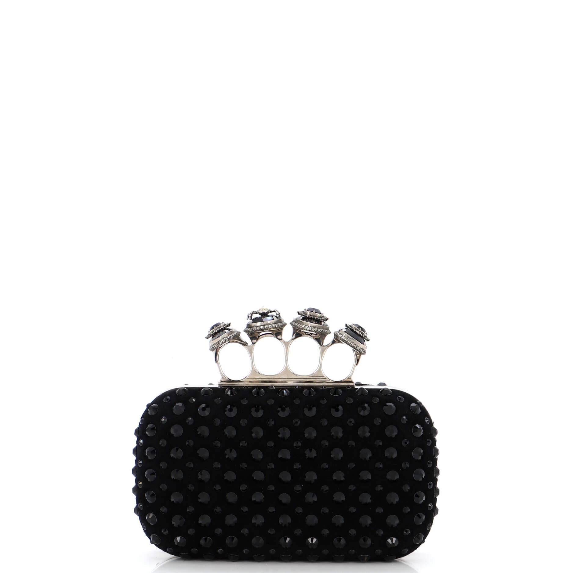 Knuckle Box Clutch Crystal Embellished Suede Small