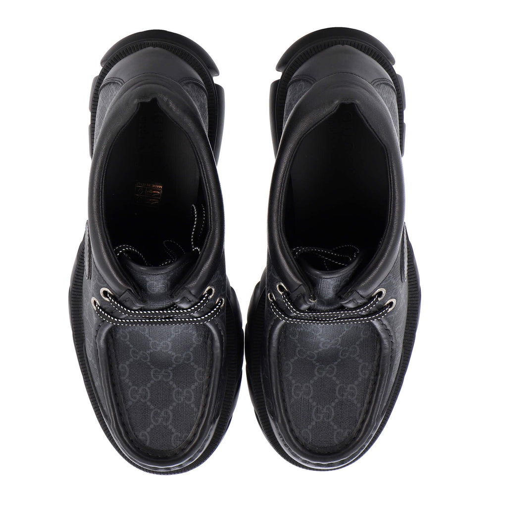Women's GG Lug Sole Lace Up Derby Shoes GG Coated Canvas and Leather