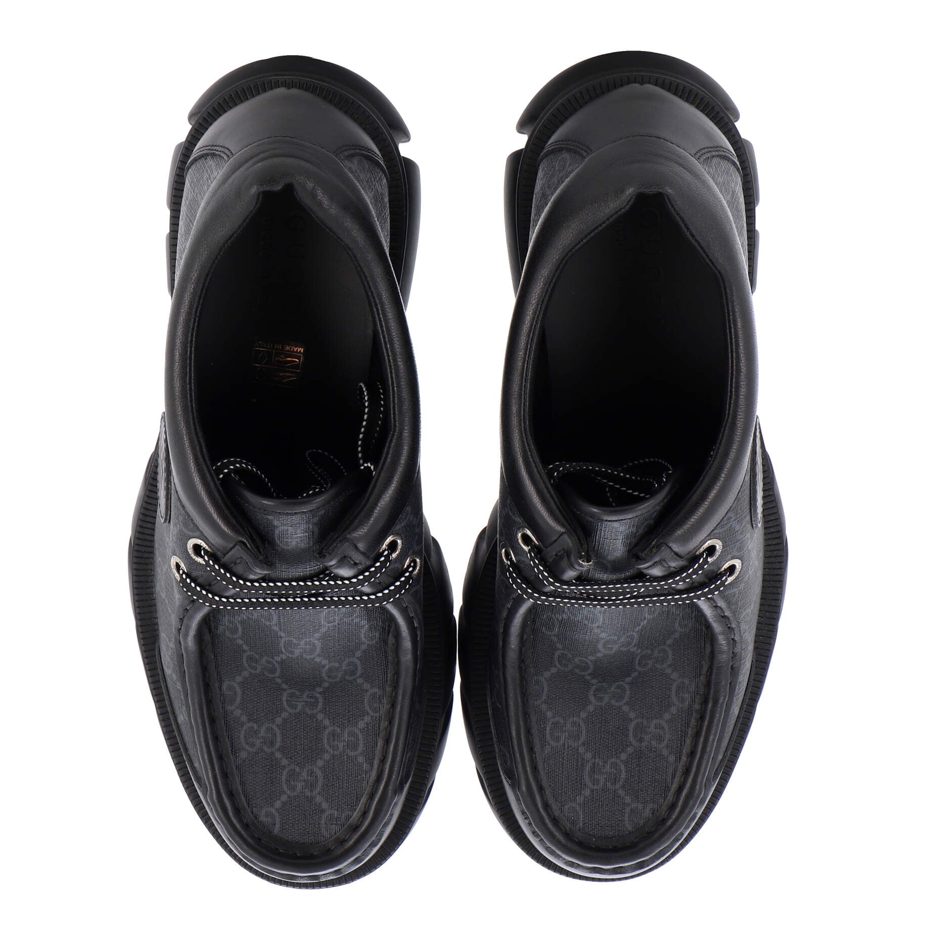 Women's GG Lug Sole Lace Up Derby Shoes GG Coated Canvas and Leather