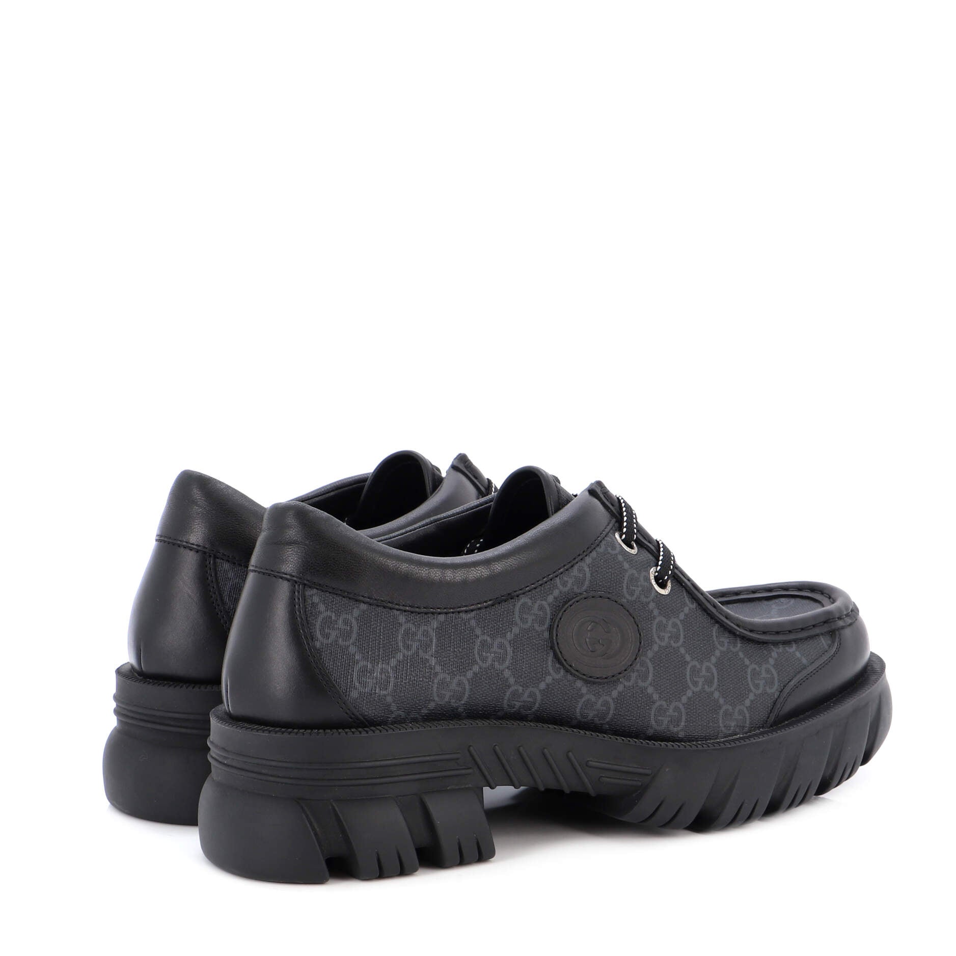 Women's GG Lug Sole Lace Up Derby Shoes GG Coated Canvas and Leather