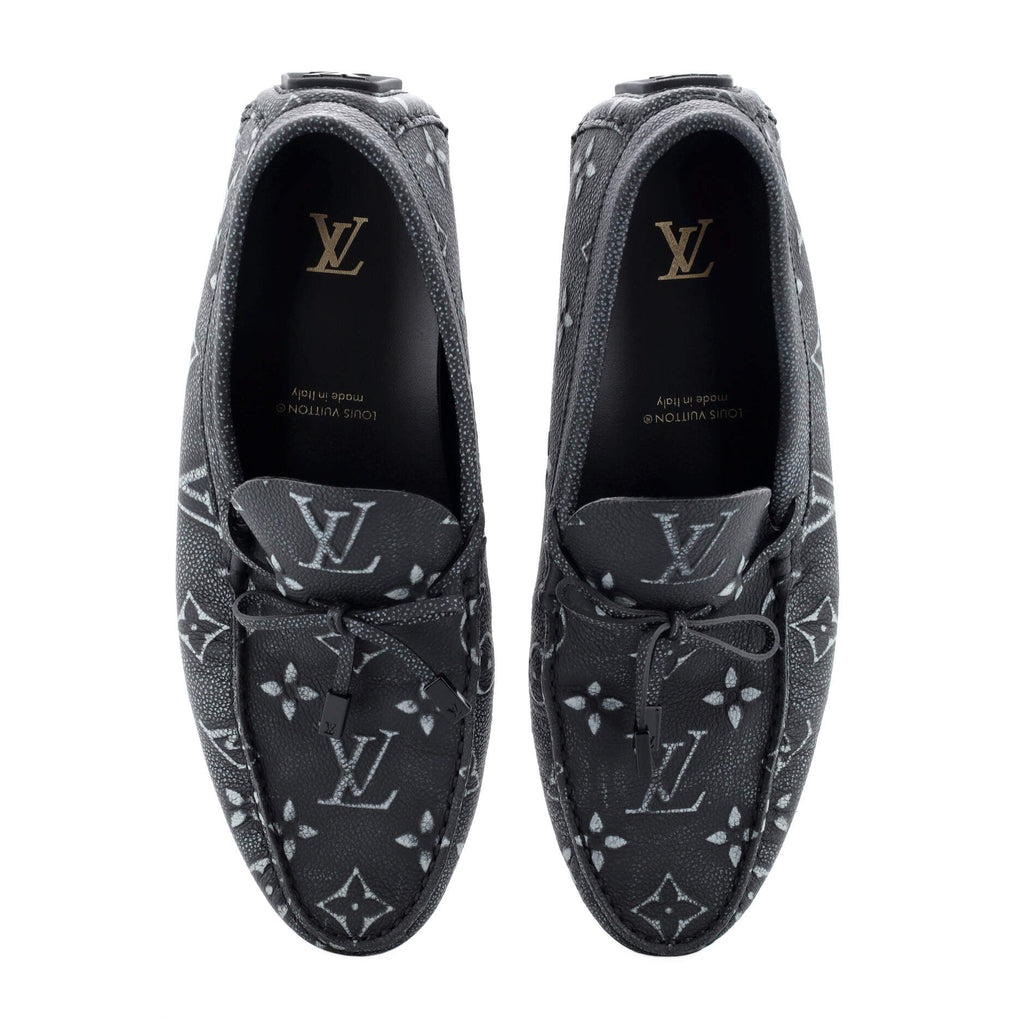 Men's LV Driver Moccasin Loafers Embossed Monogram Leather