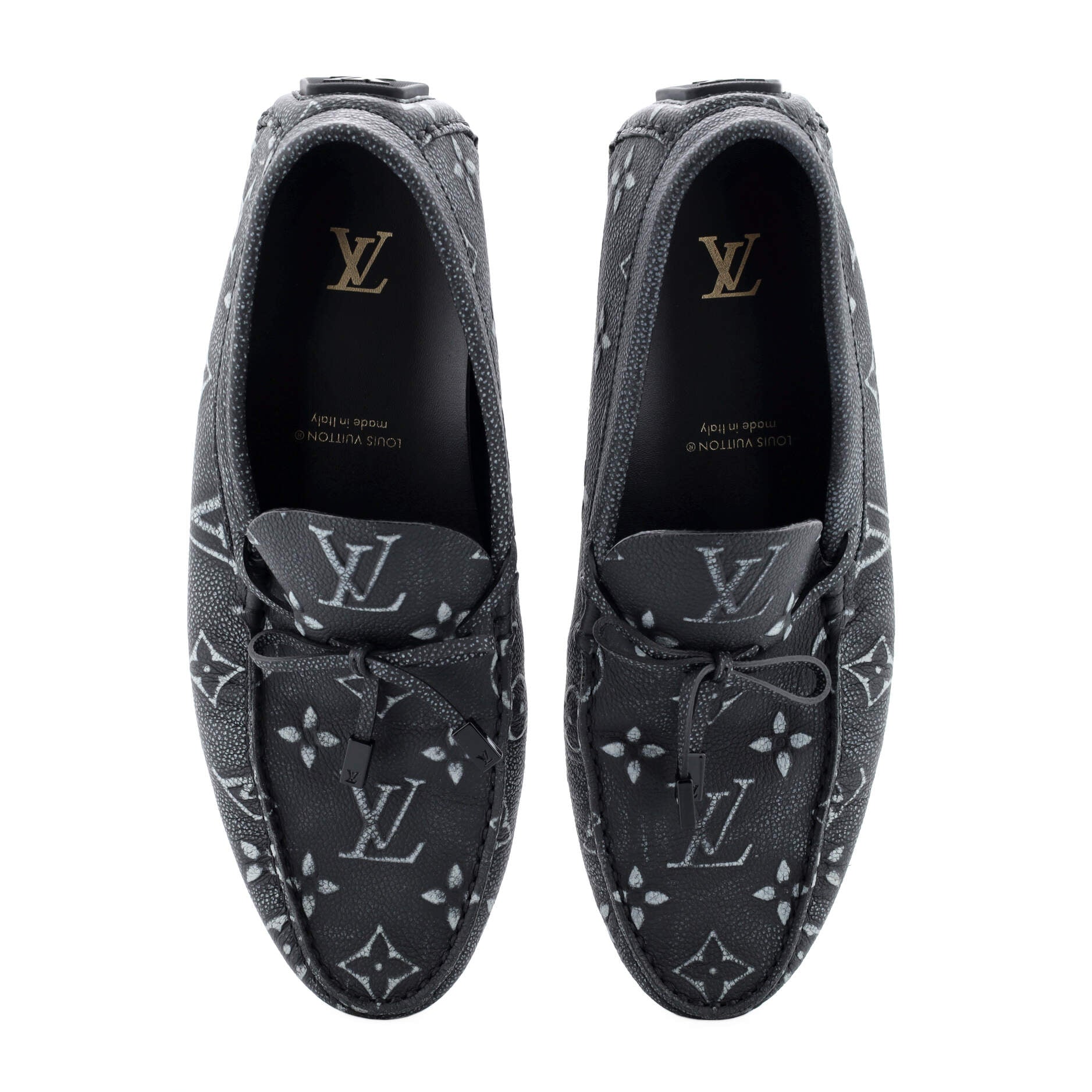 Men's LV Driver Moccasin Loafers Embossed Monogram Leather