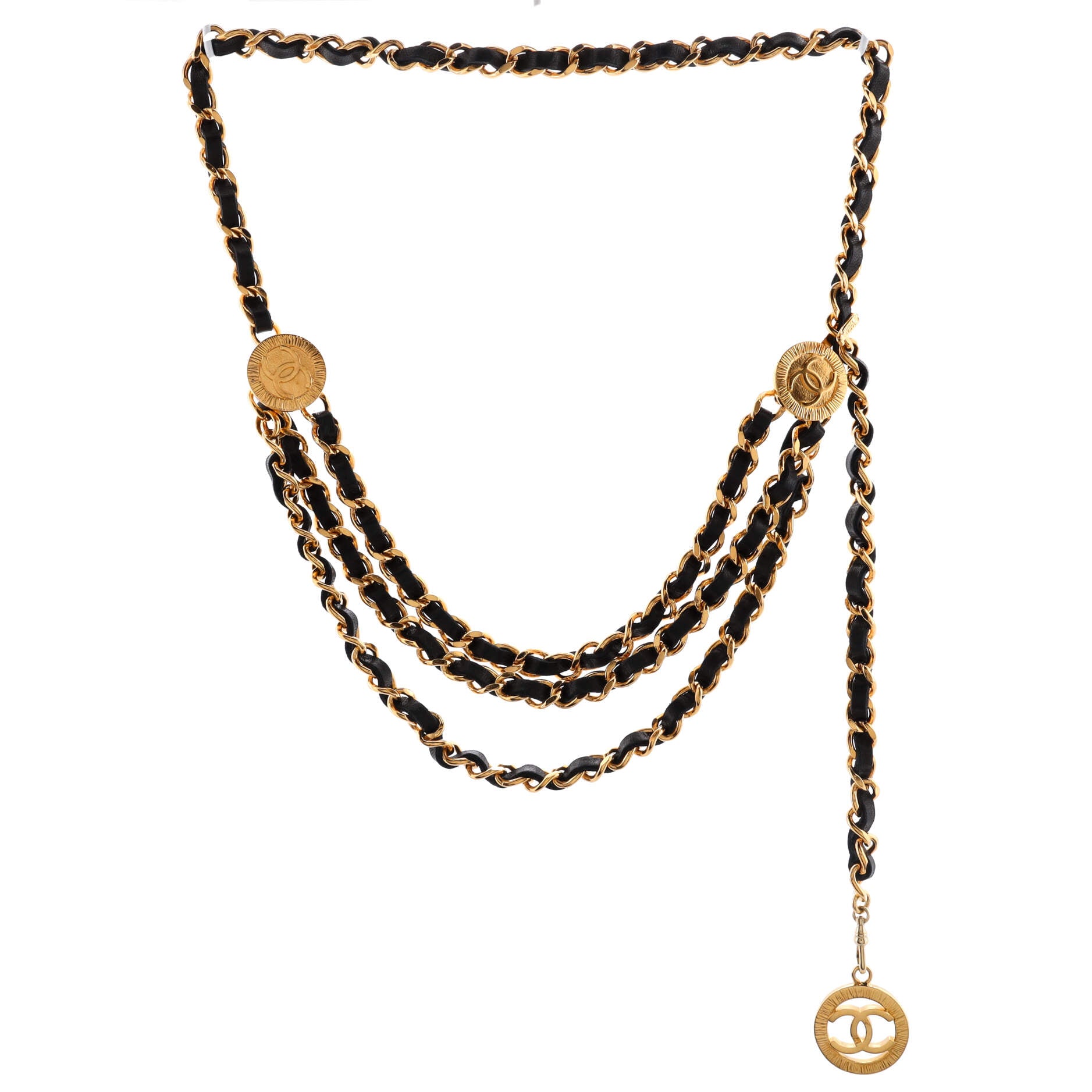 Vintage Multi-Chain Medallion Belt Metal and Leather 85