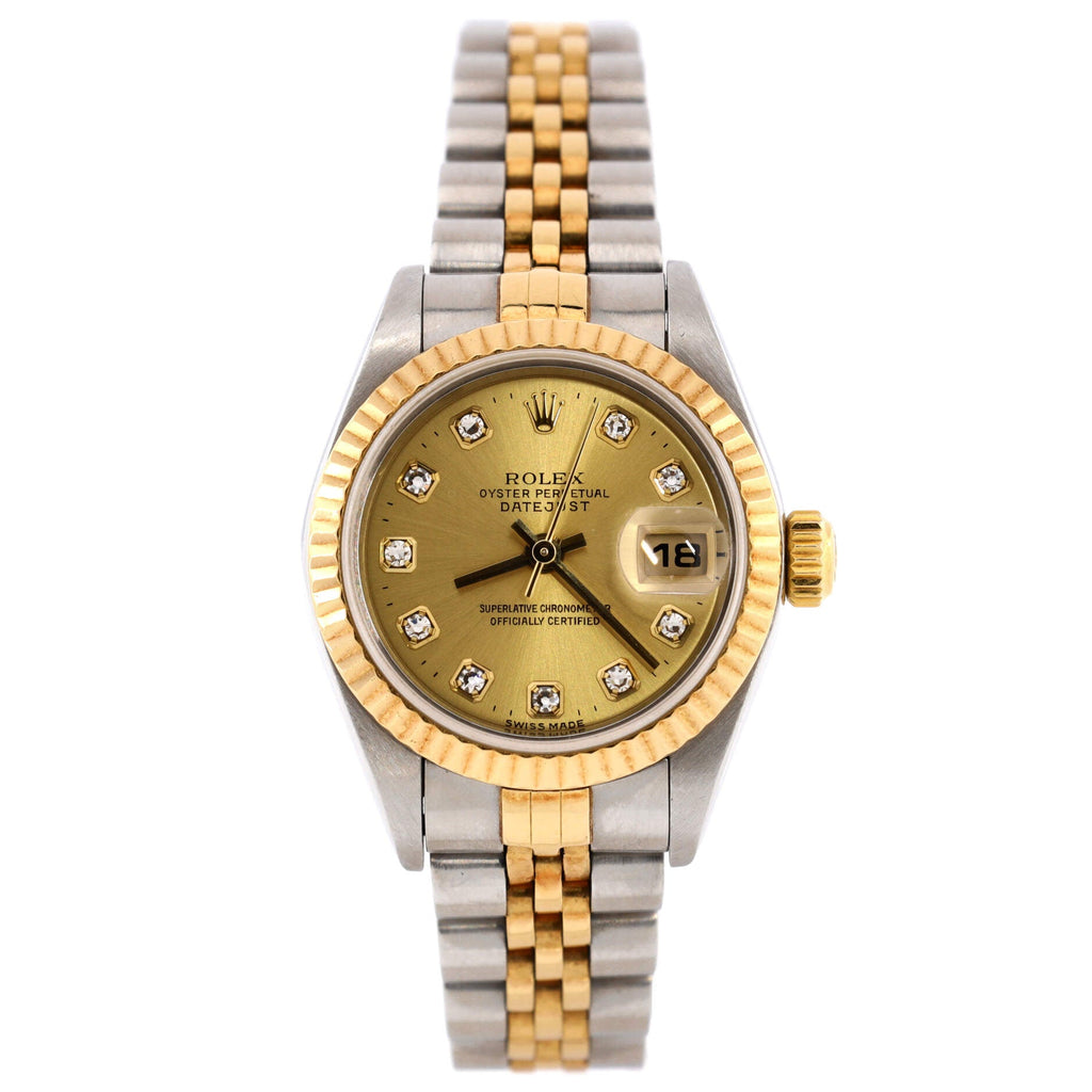 Oyster Perpetual Datejust Automatic Watch Stainless Steel and Yellow Gold with Diamond Markers 26