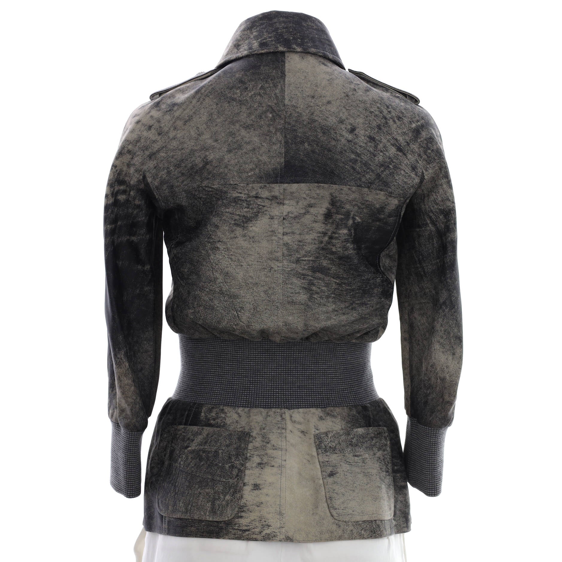 Women's Four Pocket Peplum Zip Utility Jacket Distressed Leather