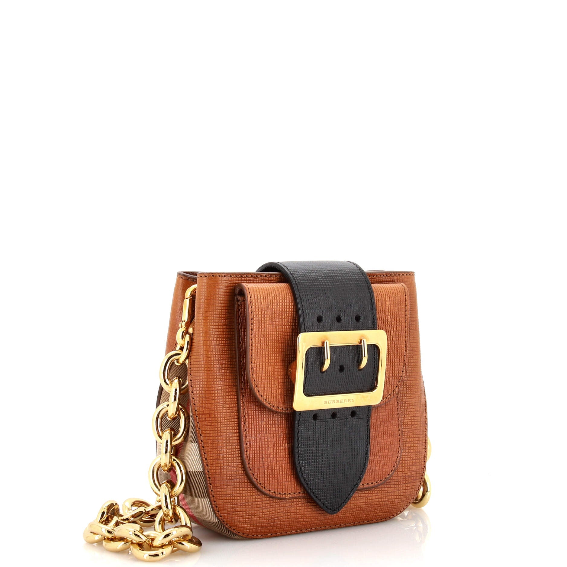 The Belt Square Buckle Bag Leather and House Check Canvas Mini